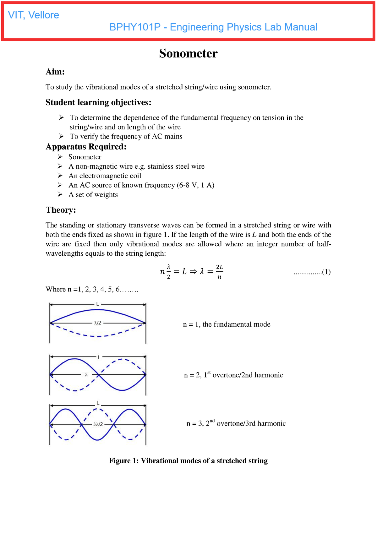 -Sonometer Lab Manual-00IST2023 - Sonometer Aim: To Study The ...