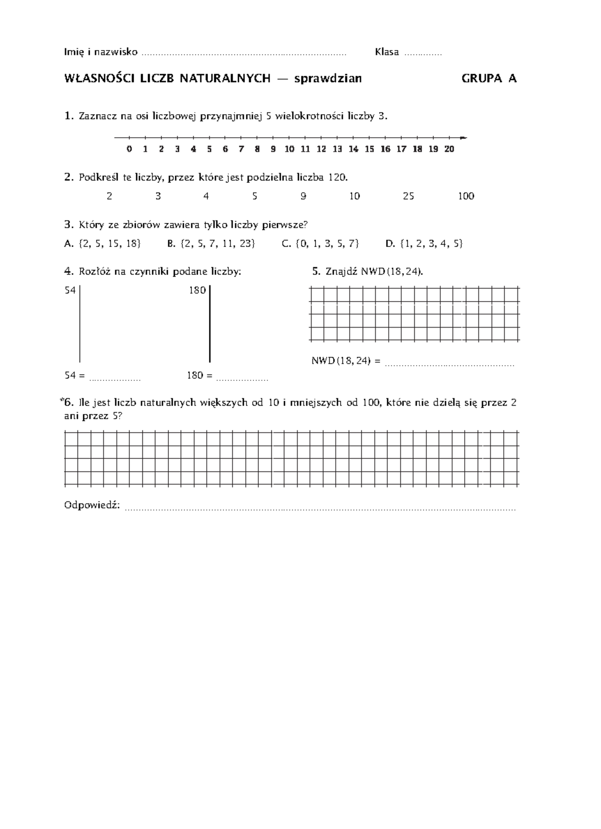 Własności Liczb Naturalnych Sprawdzian Klasa 5 www.studocu.com