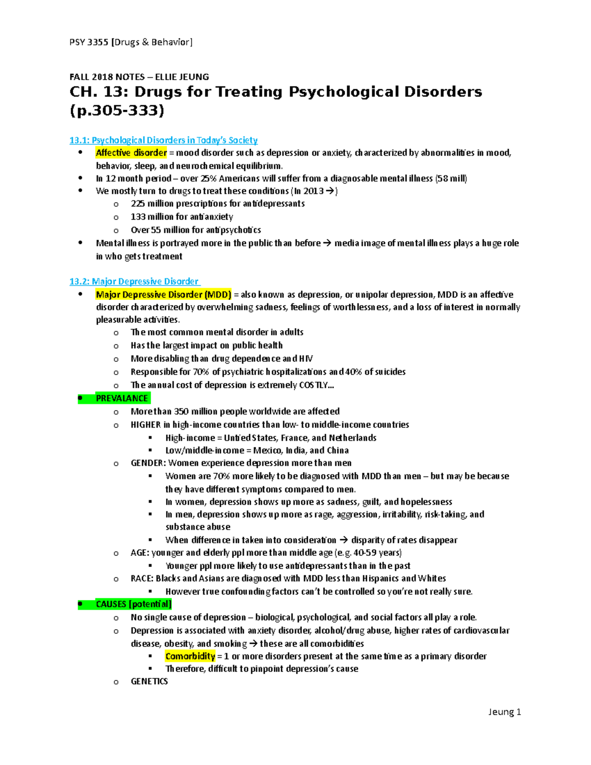 Ch. 13 Drugs for treating psychological disorders - PSY 3355 FALL 2018 ...