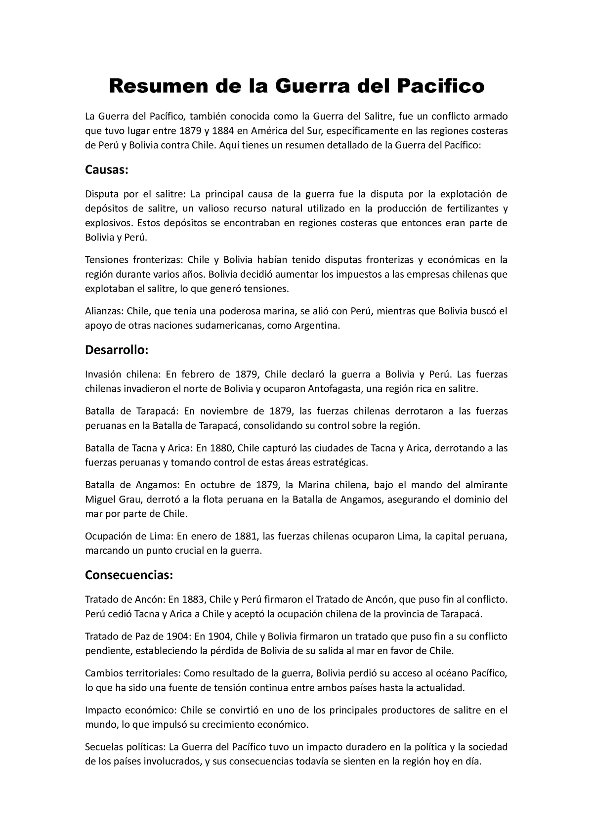 Resumen De La Guerra Del Pacifico Aqu Tienes Un Resumen Detallado De