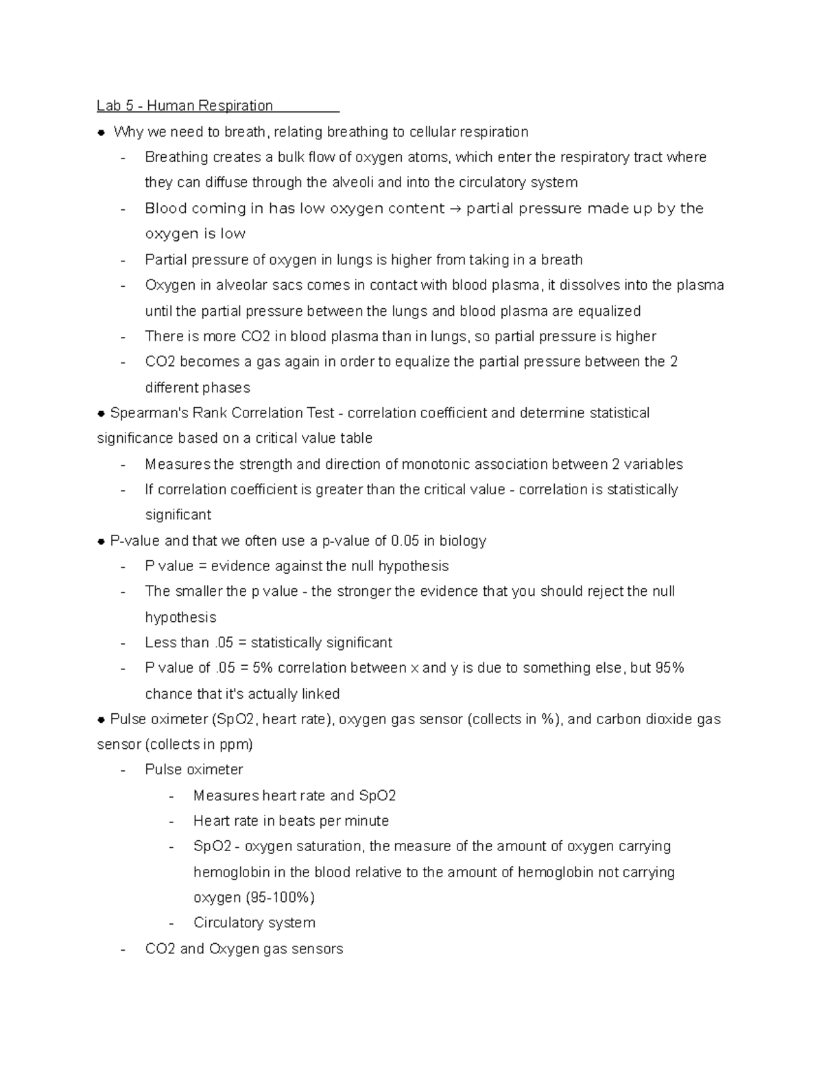Lab Section - Test 2 Study Guide - Lab 5 - Human Respiration Why we ...
