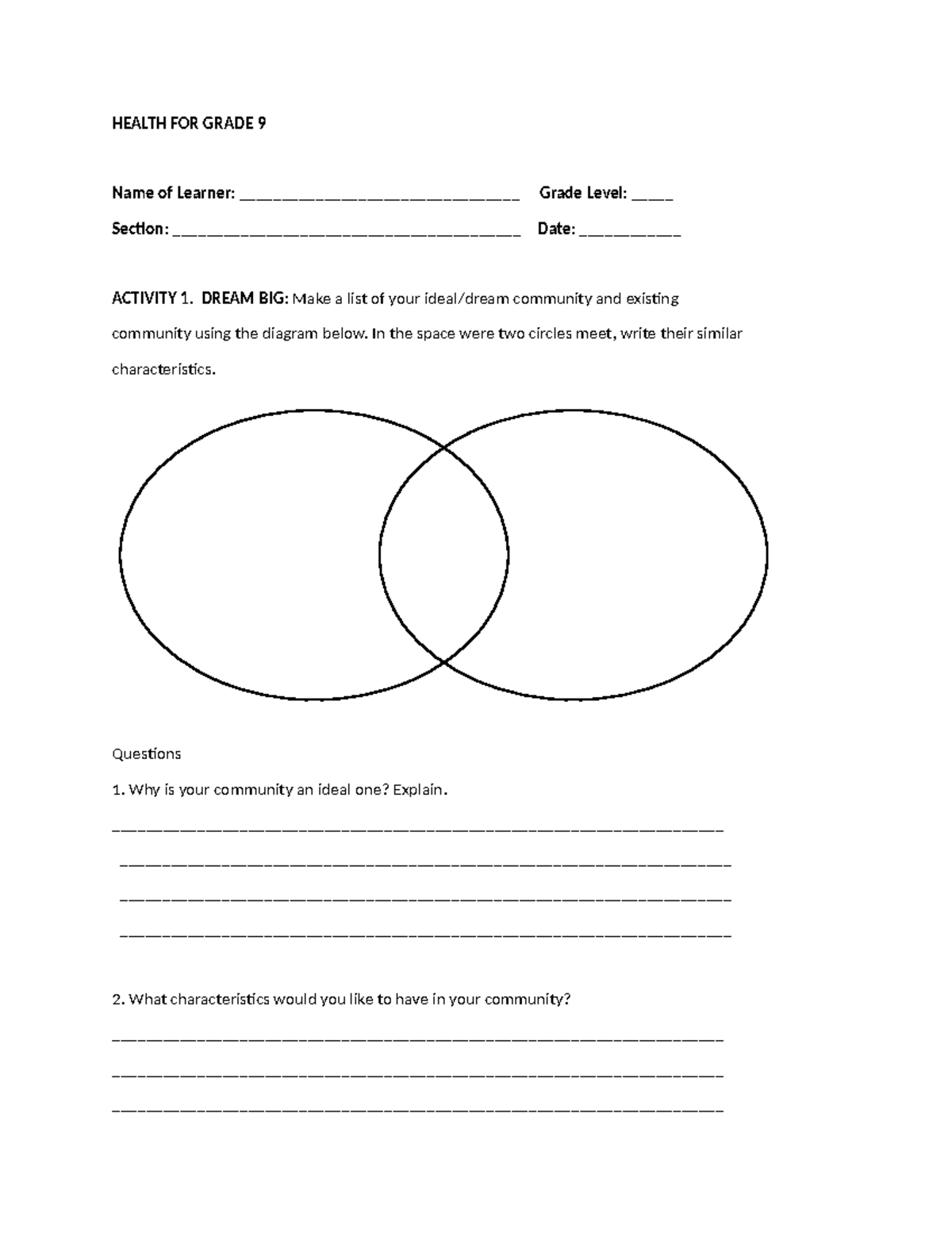 Health 9 - 3 - Xcgasdxzcvad - Health For Grade 9 Name Of Learner