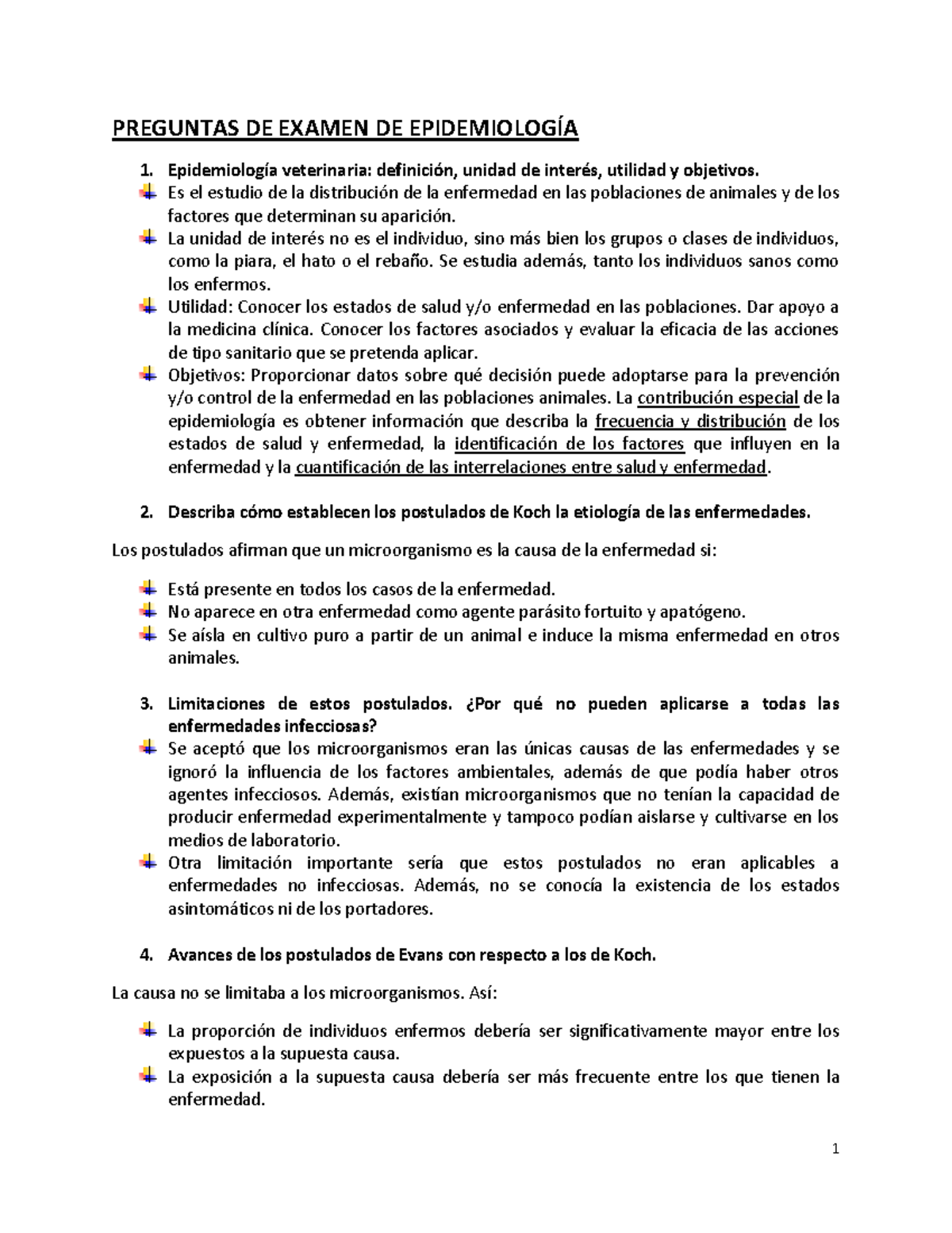 preguntas epidemiologia - PREGUNTAS DE EXAMEN DE EPIDEMIOLOGÍA 1.  Epidemiología veterinaria: - Studocu