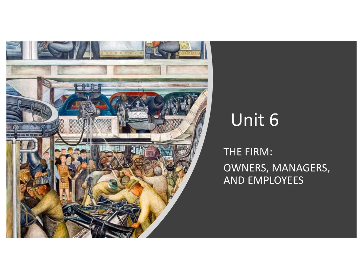 Unit 6 - Unit 6 summary notes - Unit 6 THE FIRM: OWNERS, MANAGERS, AND ...