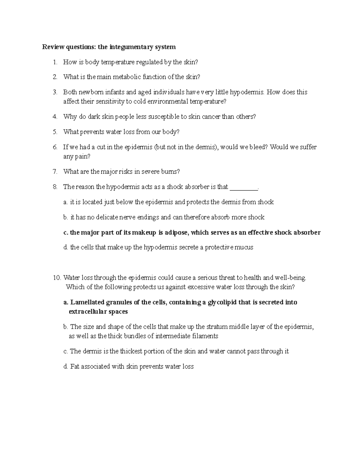 14- Integumentary system spring 15 Study guide key - Review questions ...