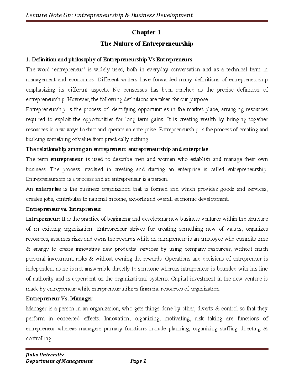 Entrepreneurship New Ada - Chapter 1 The Nature of Entrepreneurship 1 ...