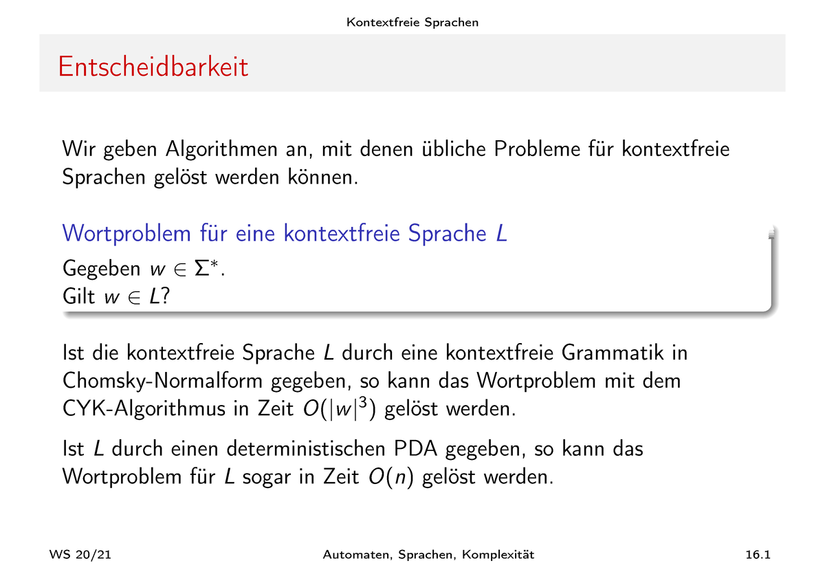 V16 - Sommersemester - Entscheidbarkeit Wir Geben Algorithmen An, Mit ...