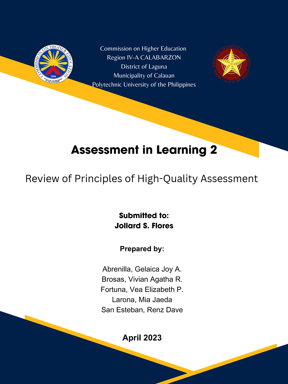 Assessment In Learning 2 - April 2023 Commission On Higher Education 