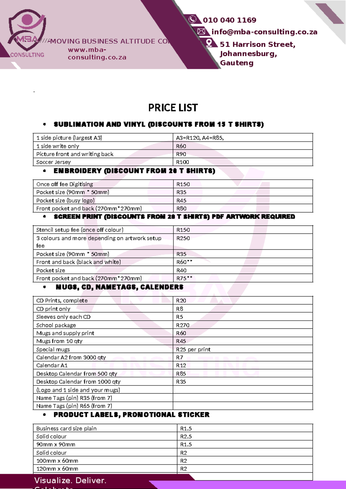 Mba price list (Auto Recovered) -////// - PRICE LIST SUBLIMATION AND ...