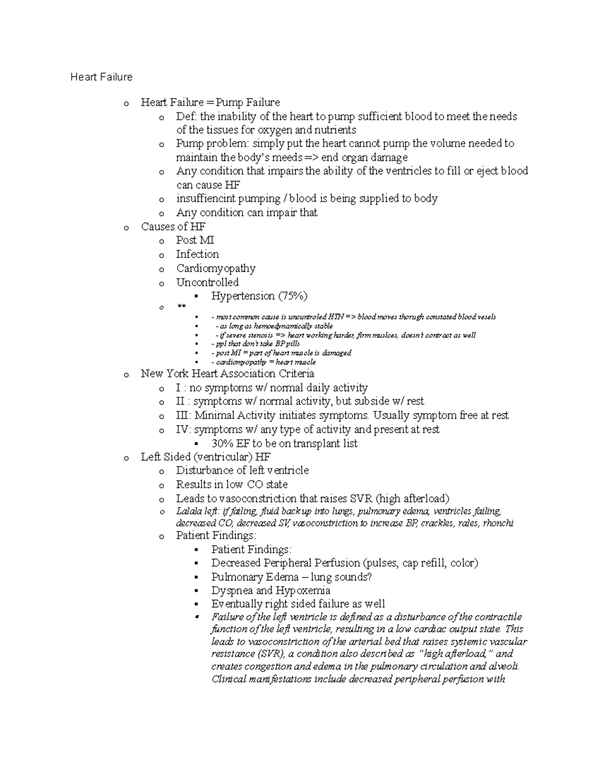 Heart Failure Study Guide - Heart Failure o Heart Failure = Pump ...