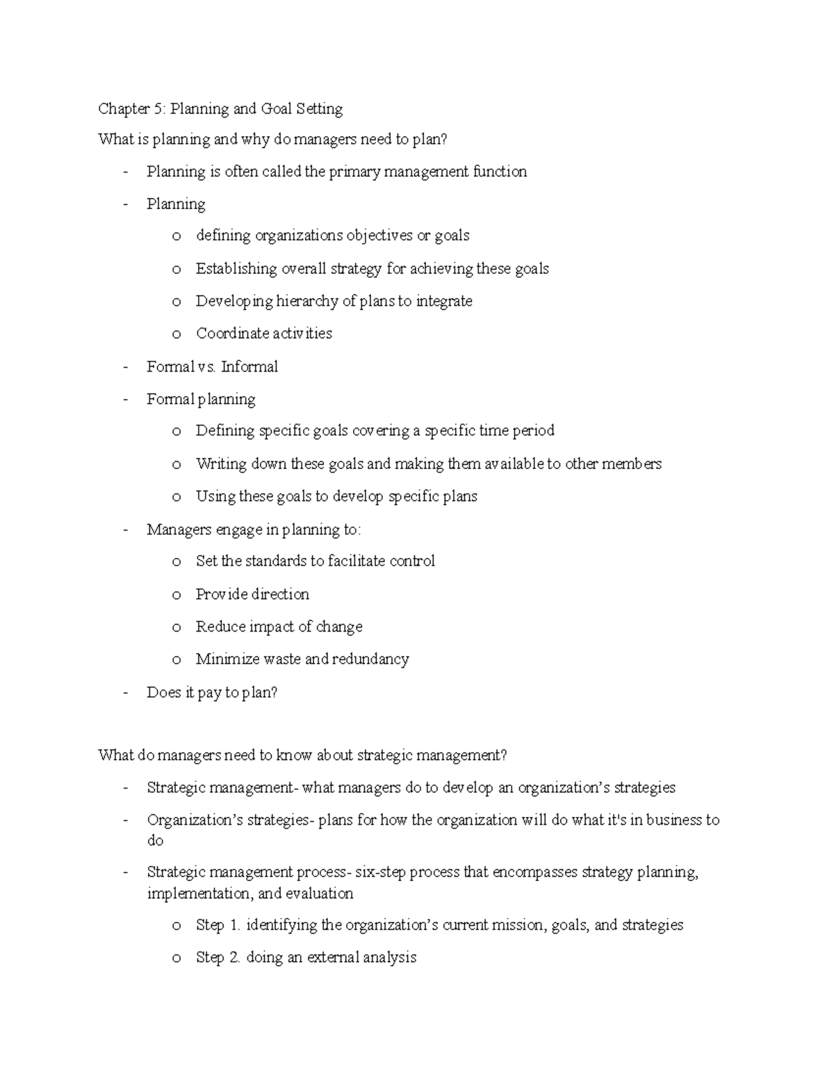 Business Notes pt2 - Multiple Chapters - Chapter 5: Planning and Goal ...