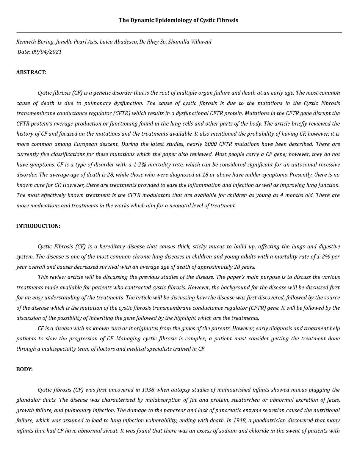 cystic fibrosis research paper introduction