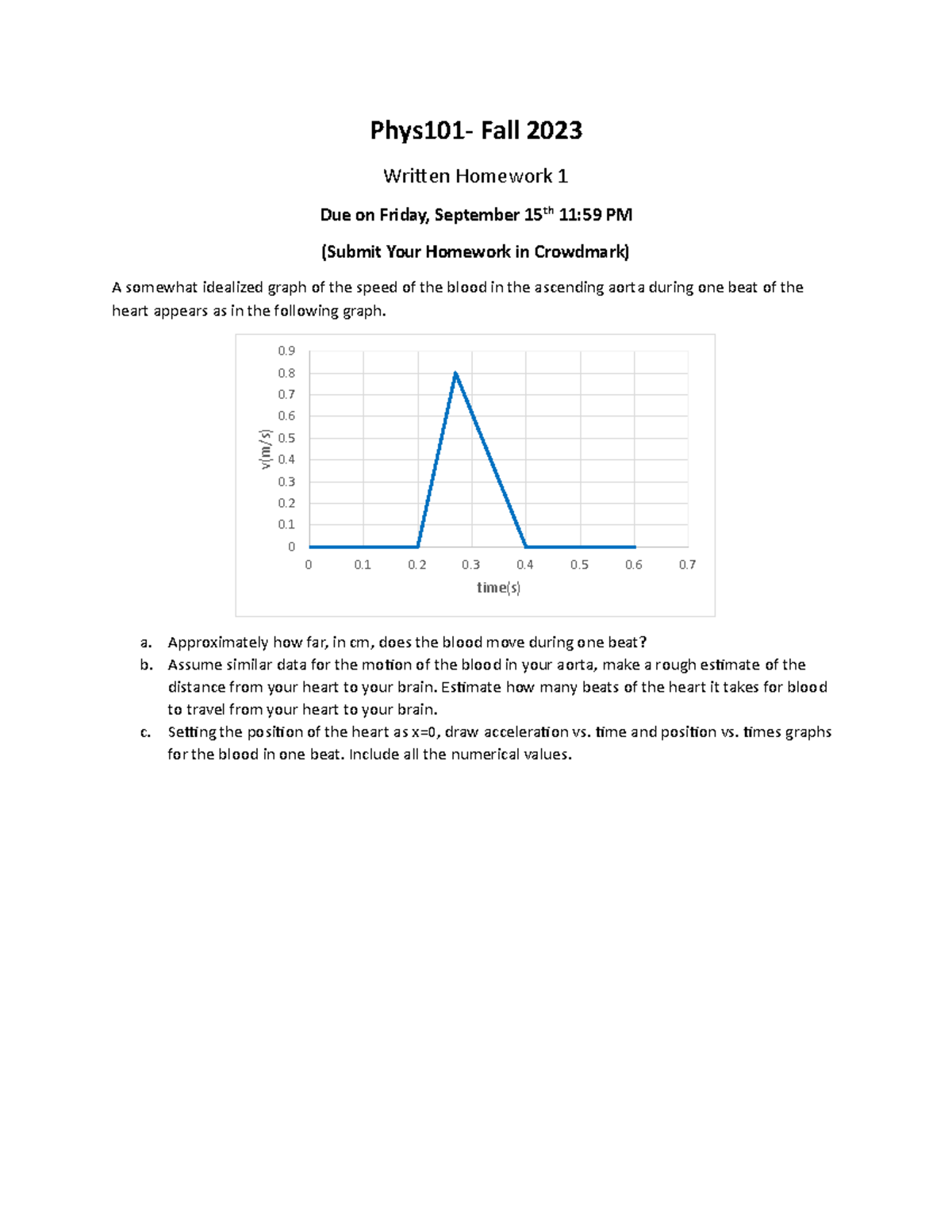 Written HW 1 - Due on Friday, September 15Phys101- Fall 2023 WriƩen ...