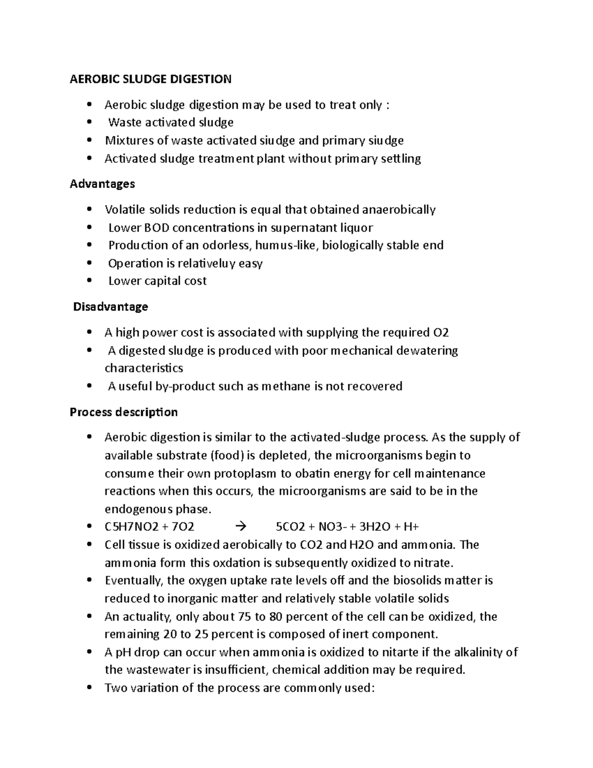 Aerobic sludge digestion - As the supply of available substrate (food ...