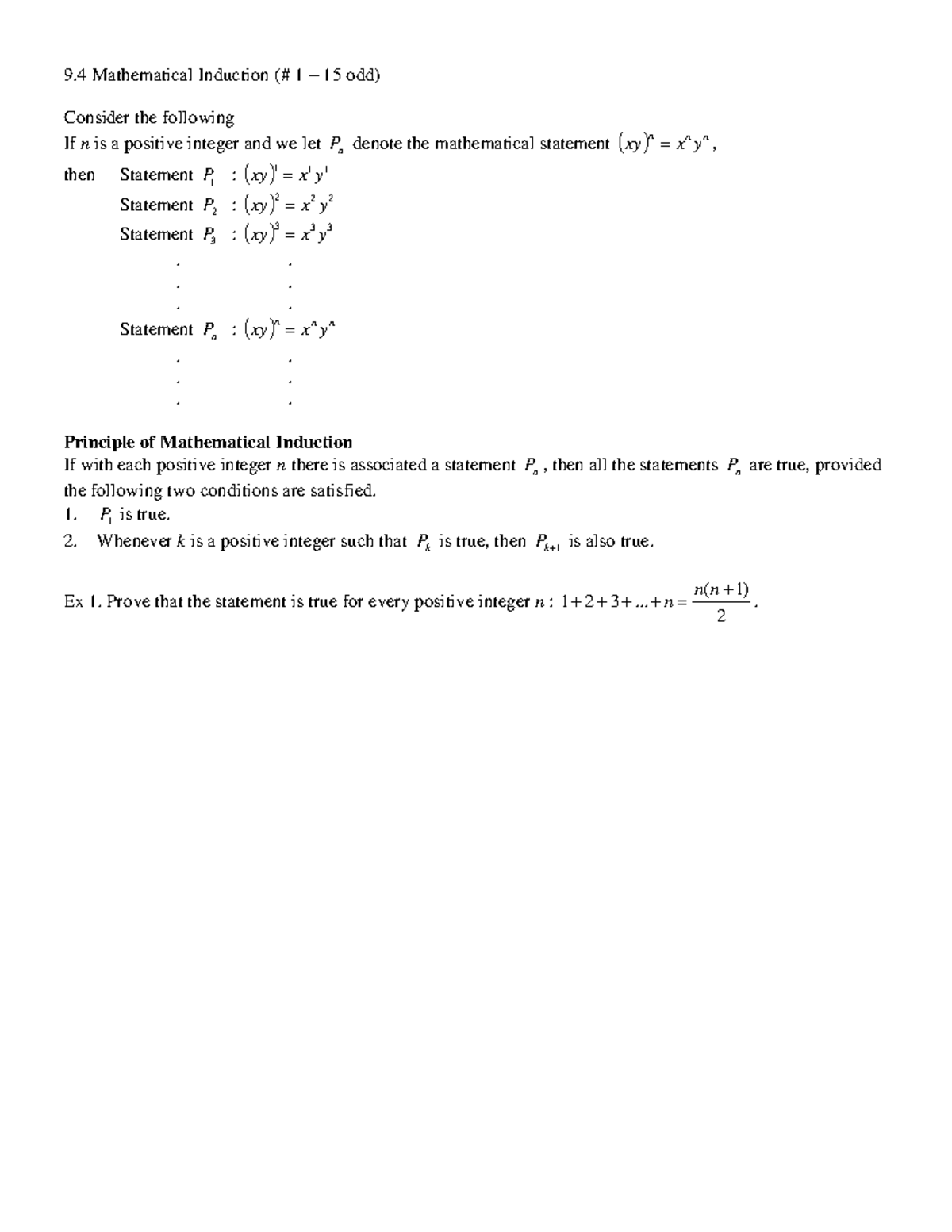 9.4 Mathematical Induction - . .. .. Statement Pn : n n n xy xy ...