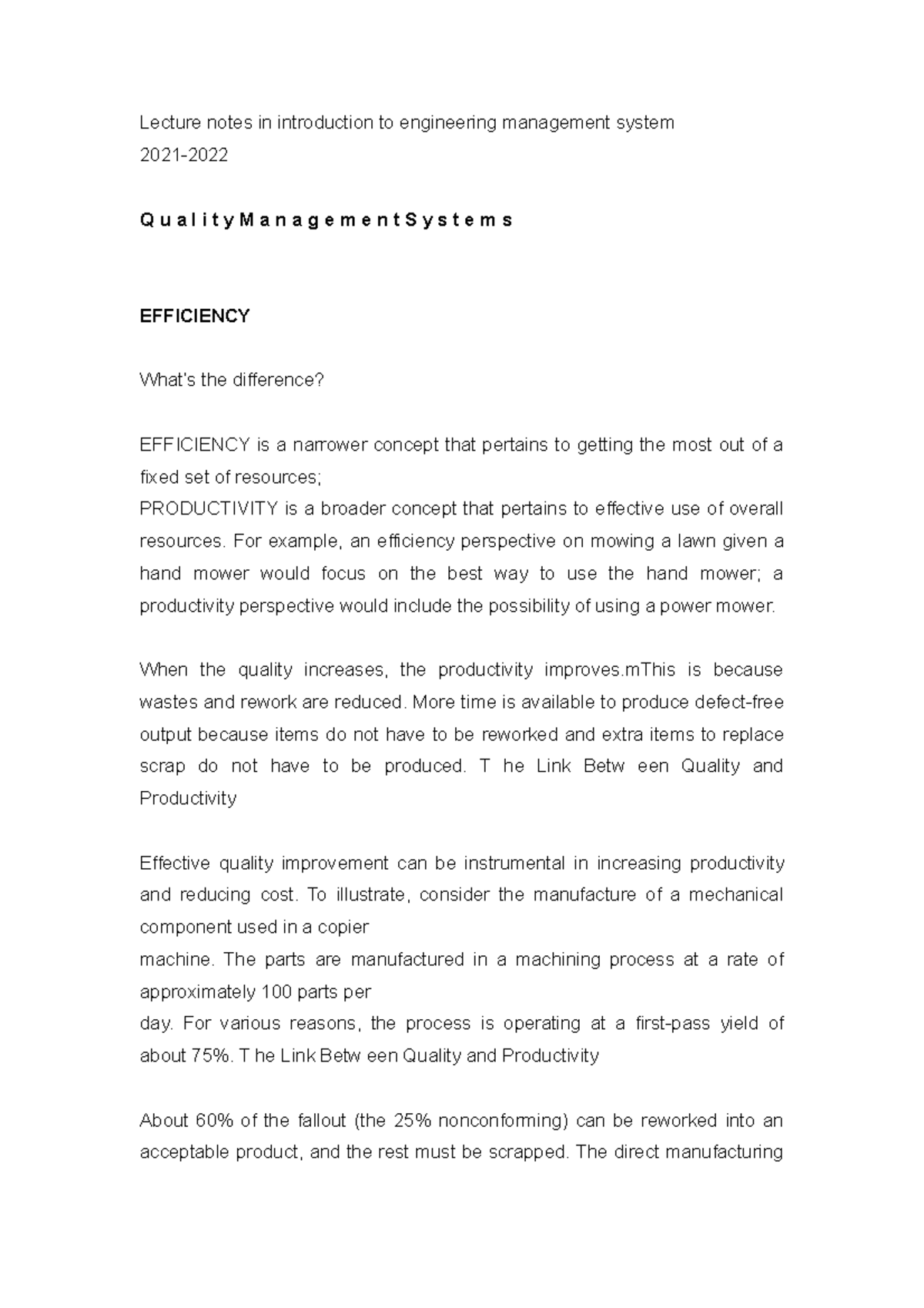 Lecture notes in introduction in engineering management system - For ...