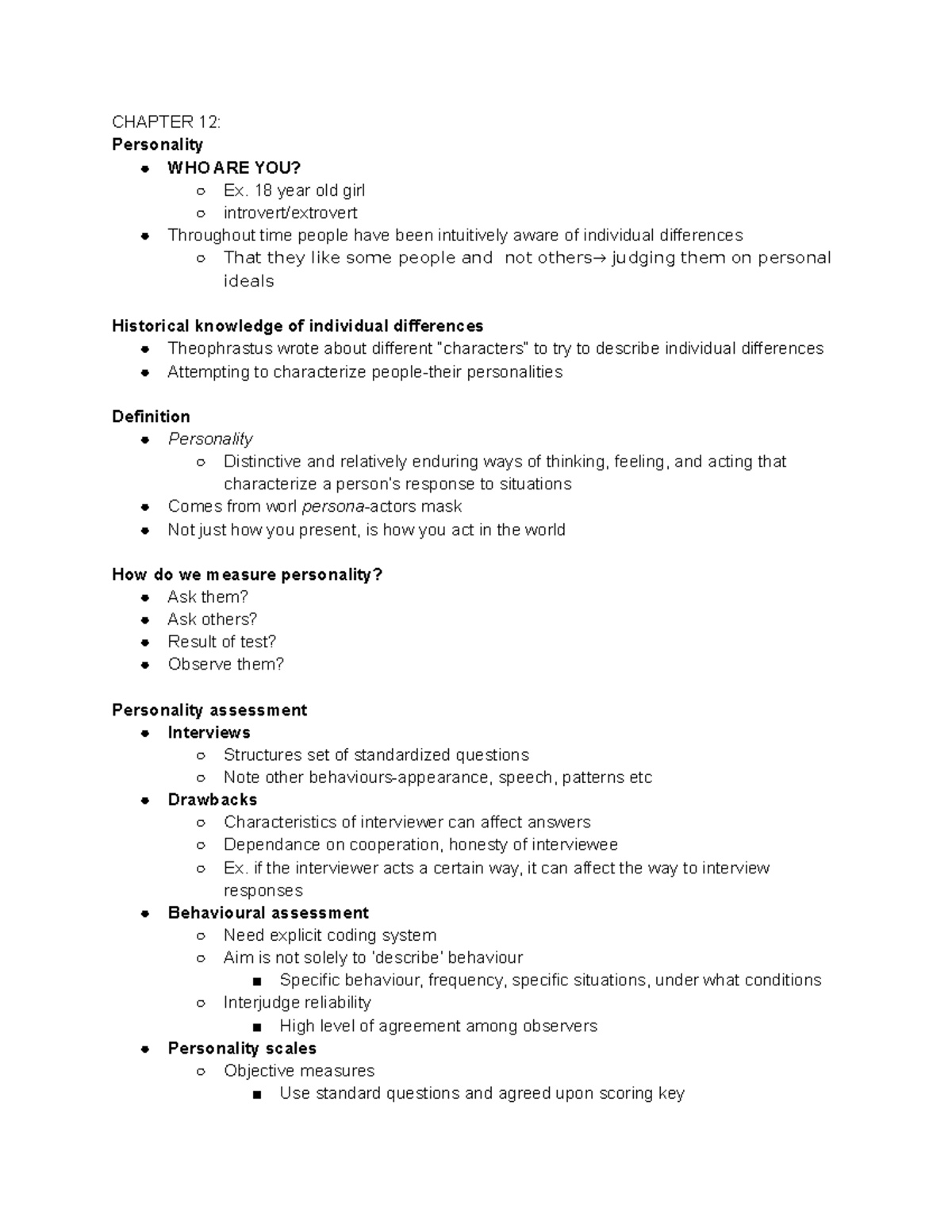 Ps101 Chapter 12, 15 And17 - Chapter 12: Personality Who Are You? Ex 