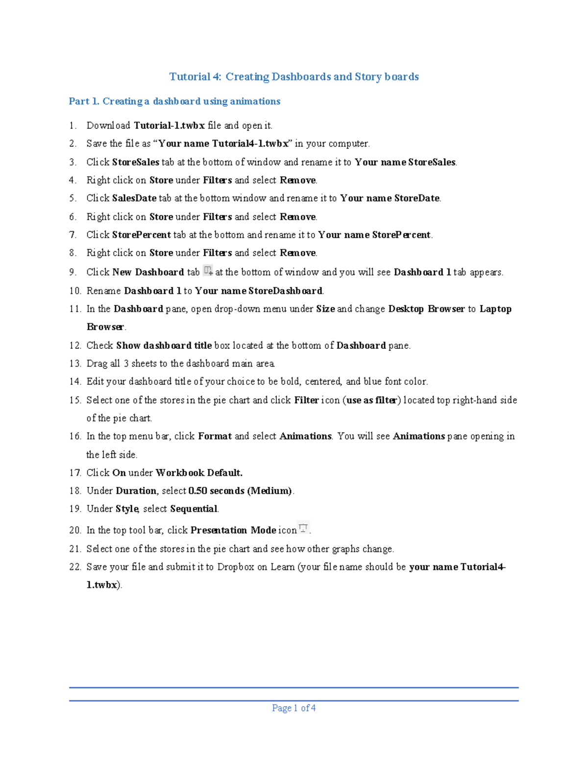 Tutorial 4 instructions - Tutorial 4: Creating Dashboards and Story ...