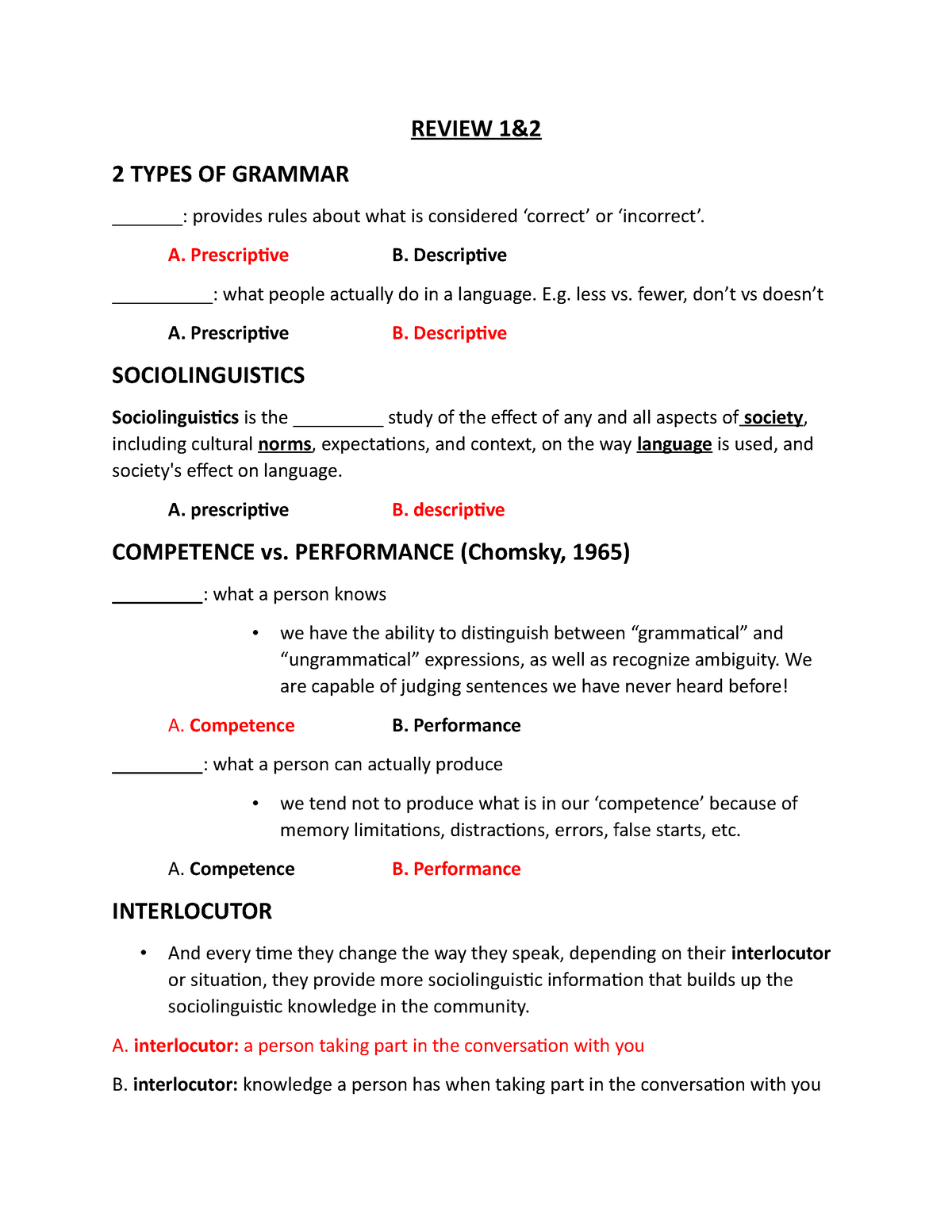 TRẮC NGHIỆM Language Social - REVIEW 1& 2 TYPES OF GRAMMAR ...