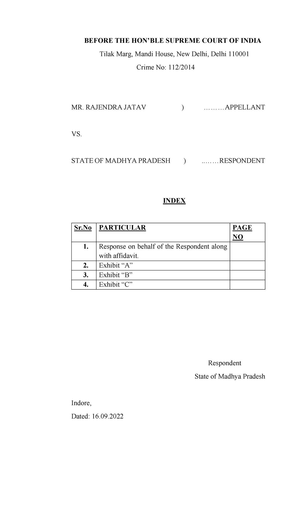 MOOT 2 - Safnsanfjsaf - BEFORE THE HON’BLE SUPREME COURT OF INDIA Tilak ...