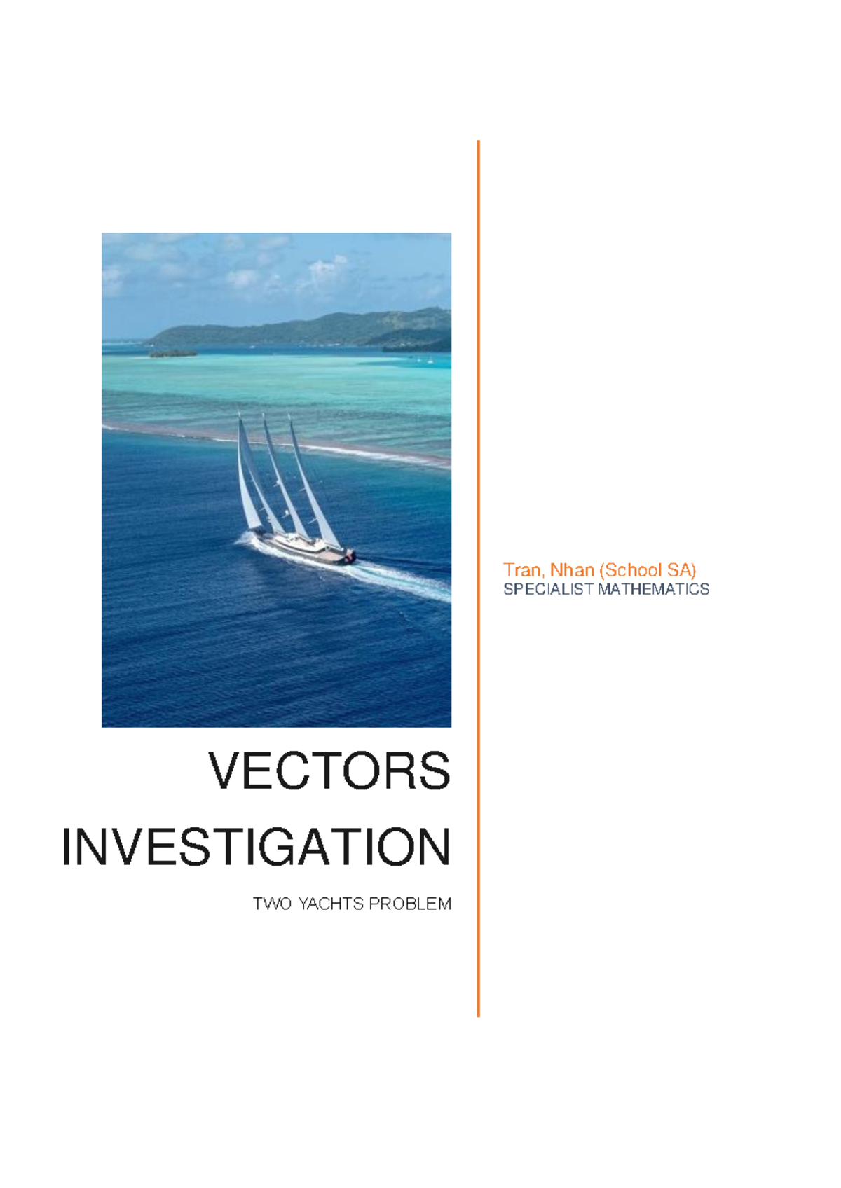 Vector Folio Two Yachts Problems - VECTORS INVESTIGATION TWO YACHTS ...