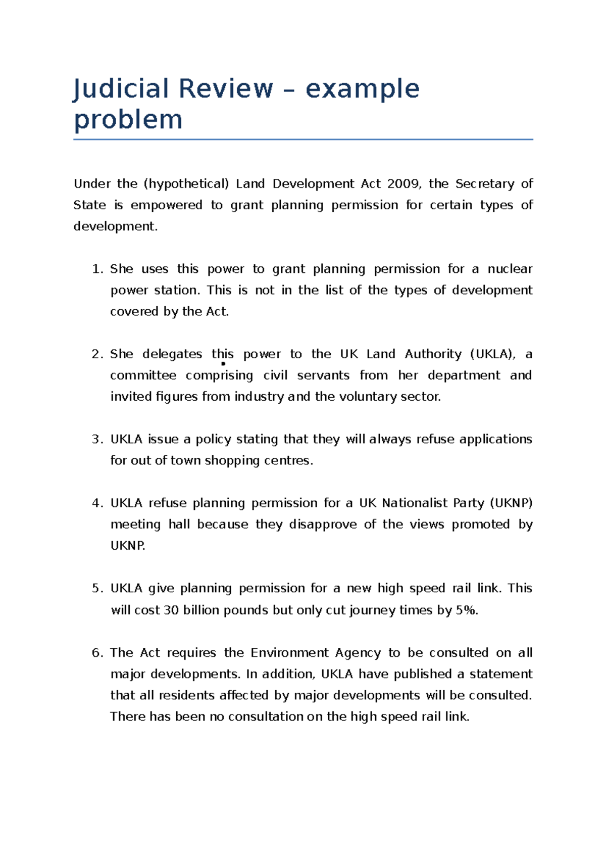 Judicial Review example problem for lecture Judicial Review