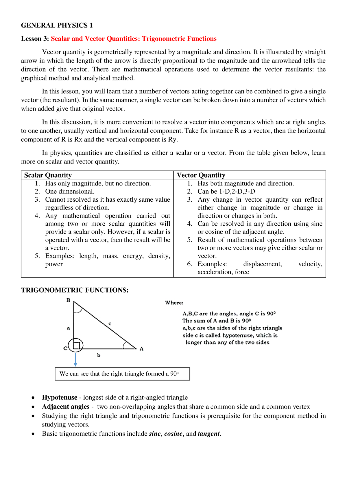 Scalar And Vector Quantities Lecture - GENERAL PHYSICS 1 Lesson 3 ...