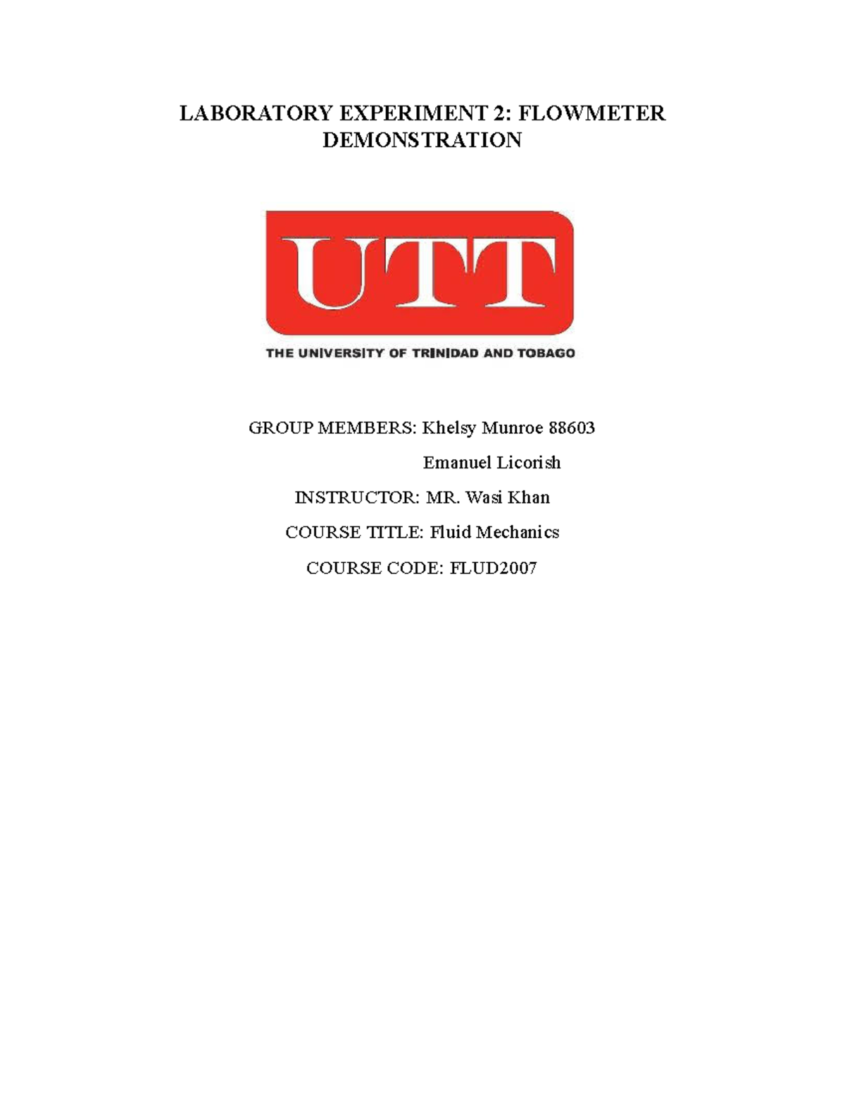 Fluids lab 2 lab formatt LABORATORY EXPERIMENT 2 FLOWMETER