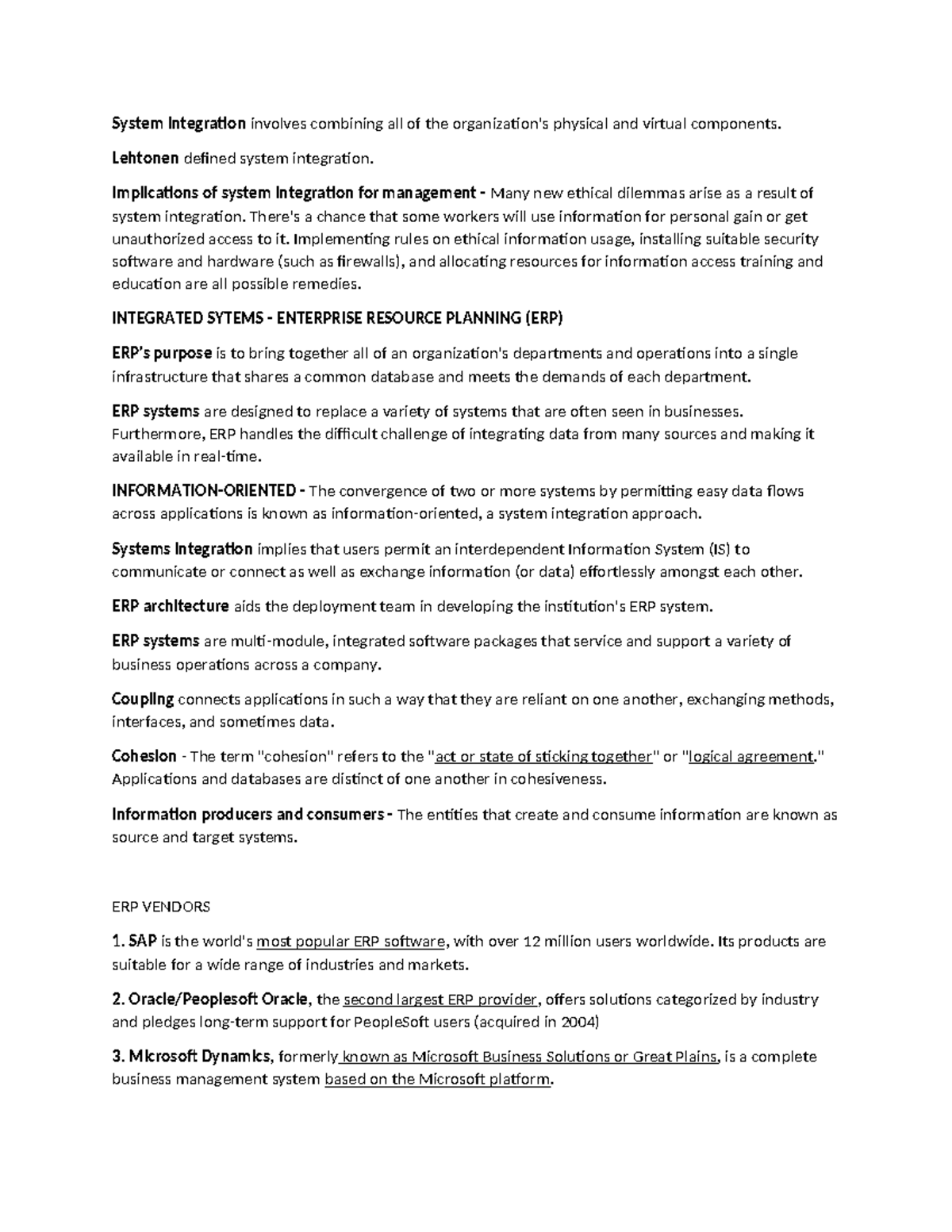 IT-SIA - Review to - System integration involves combining all of the ...
