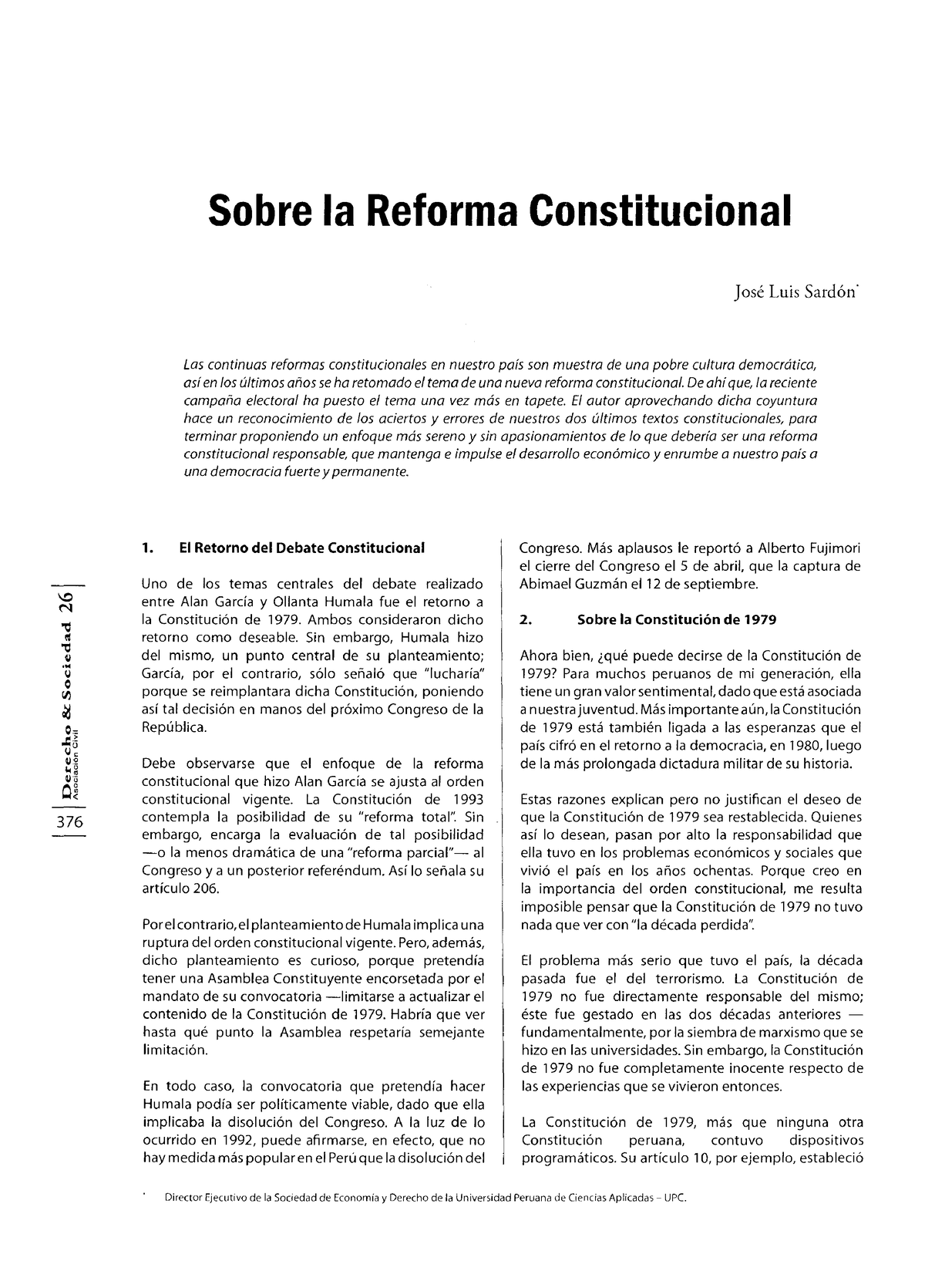 Sobre La Reforma Constitucional 376 Sobre La Reforma Constitucional José Luis Sardón Las 7861