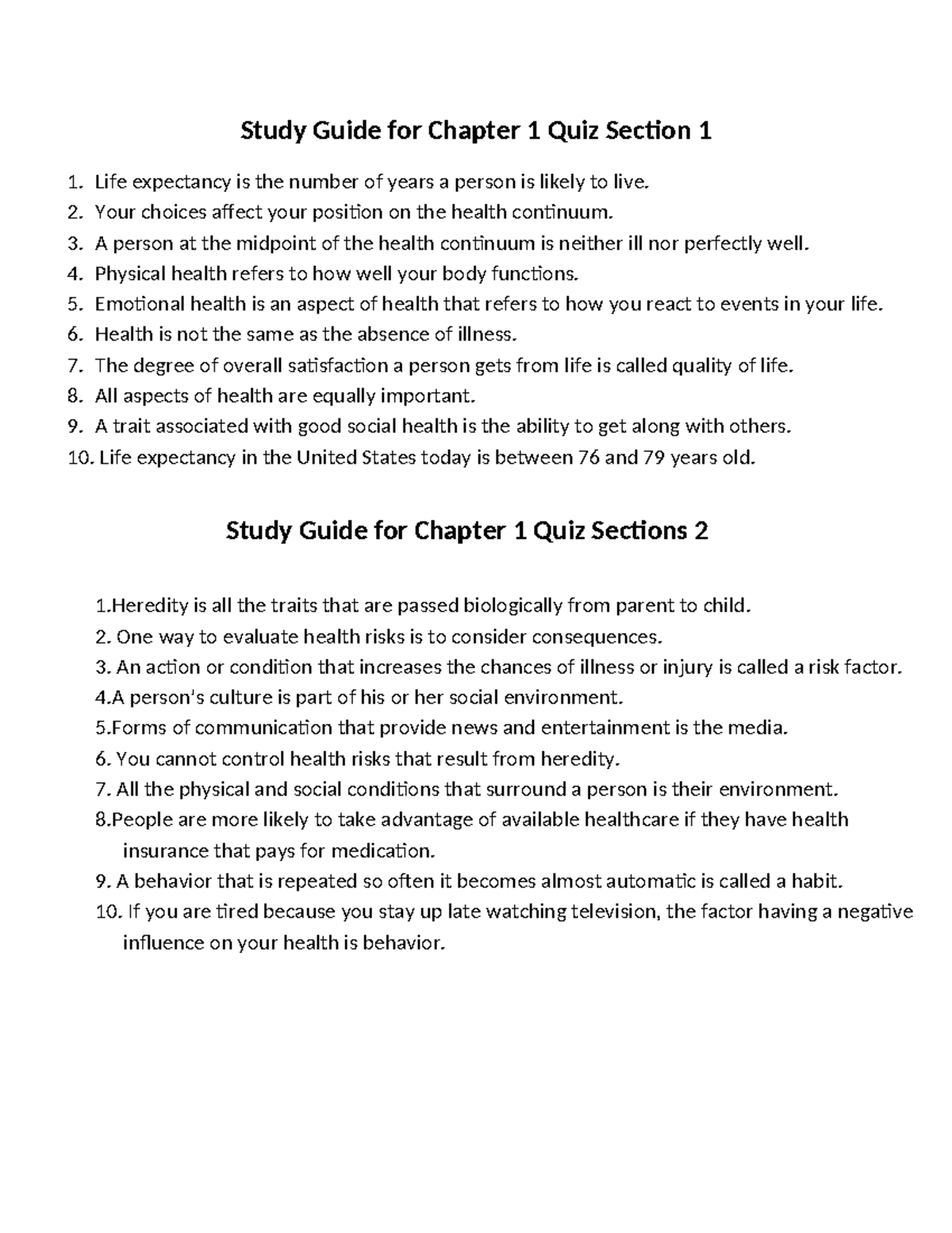 Study Guide For Chapter 1 Quizzes Sections 1 And 2 - Study Guide For ...