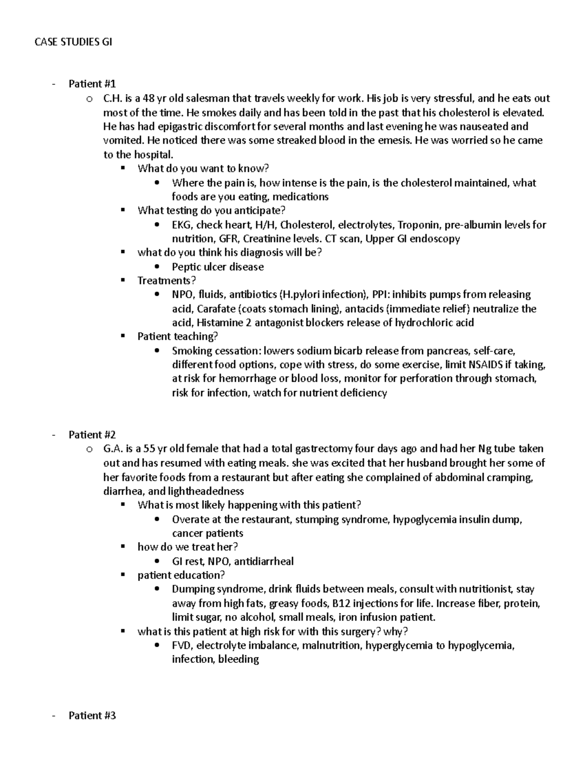 CASE Studies GI - CASE STUDIES GI Patient # o C. is a 48 yr old ...