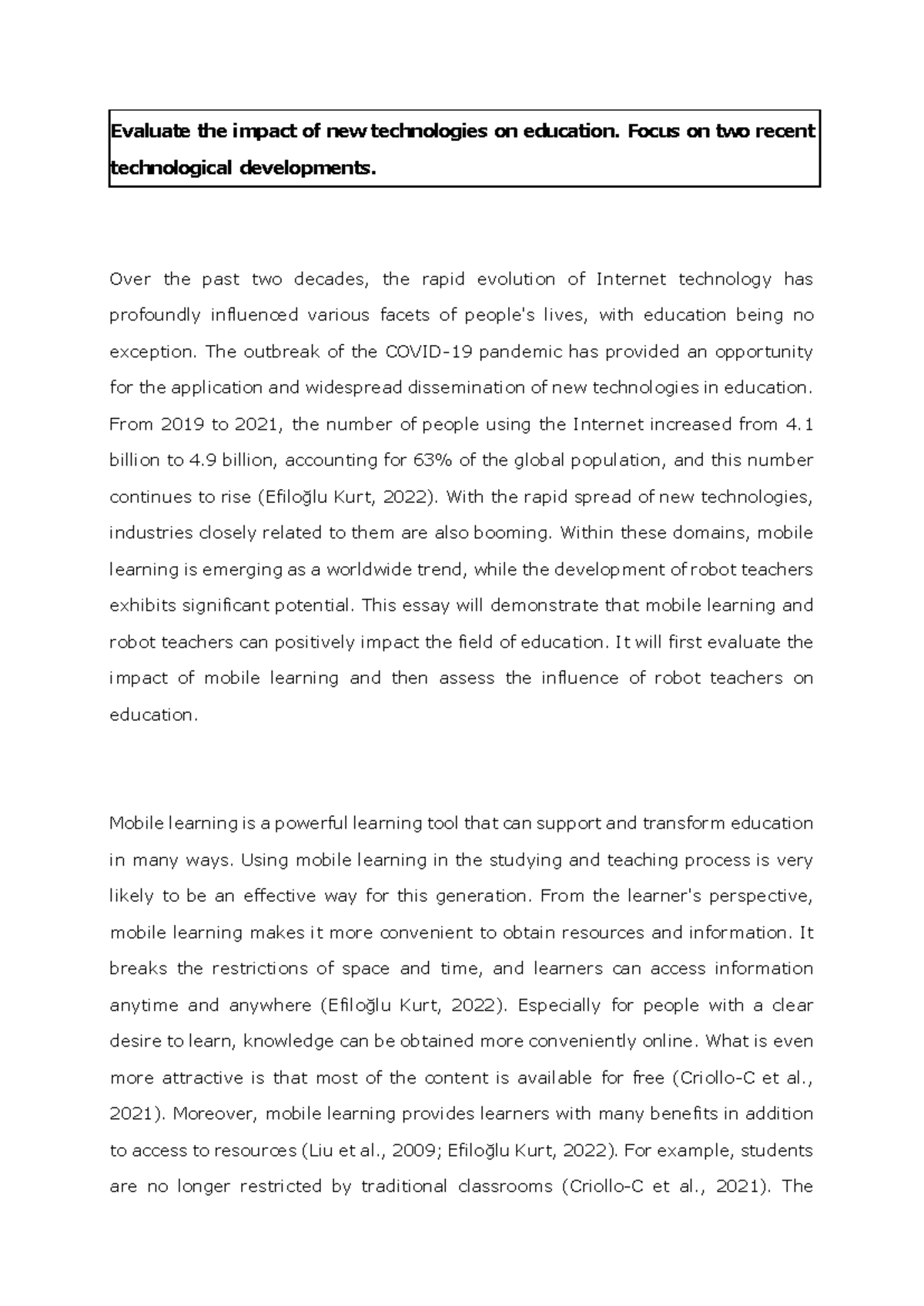 IWA draft - Evaluate the impact of new technologies on education. Focus ...