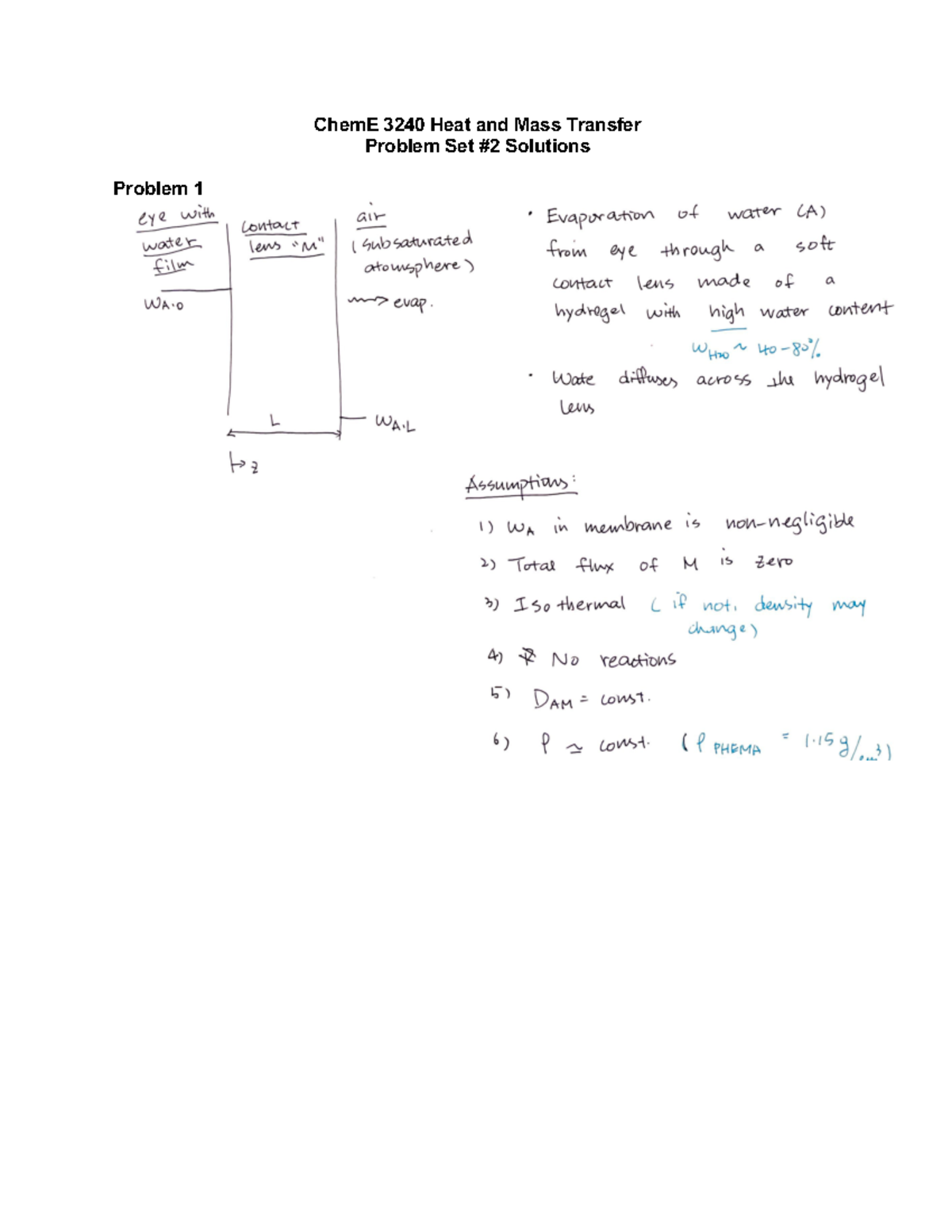 3240 HW-2 Solutions - CHEME 3240 - ChemE 3240 Heat and Mass Transfer ...
