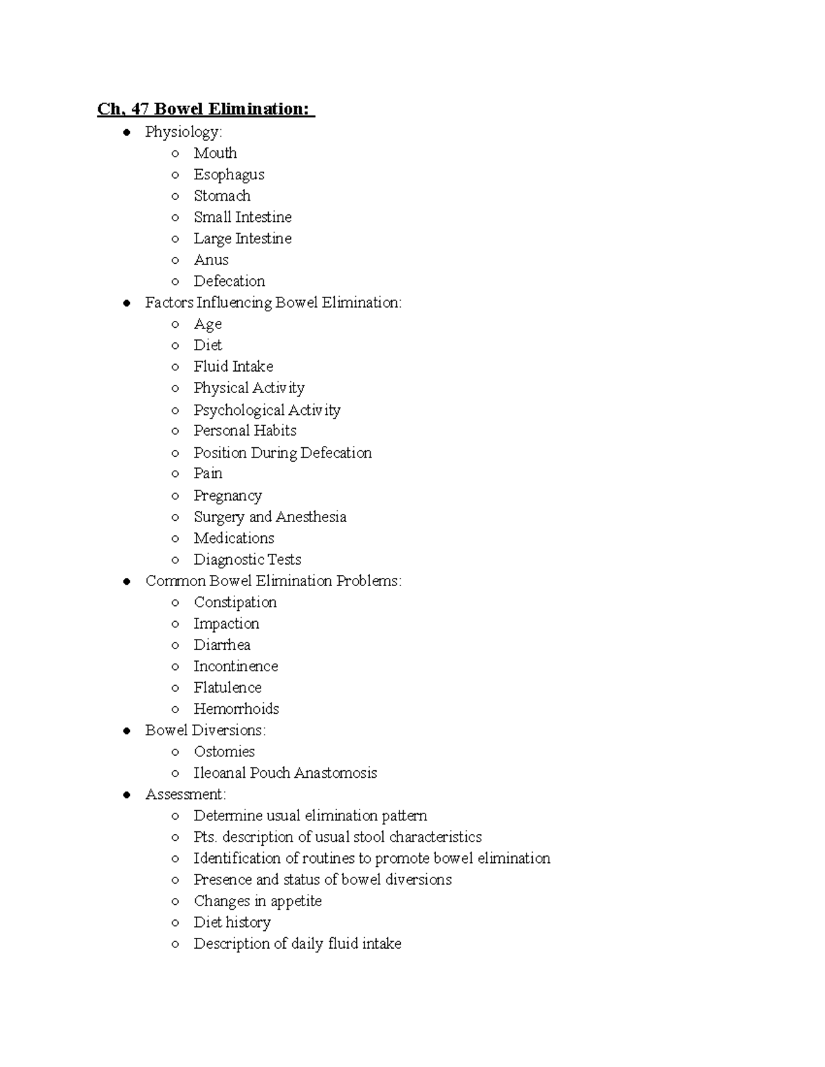 Chapter 47-bowel Elimination - Ch, 47 Bowel Elimination: Physiology ...