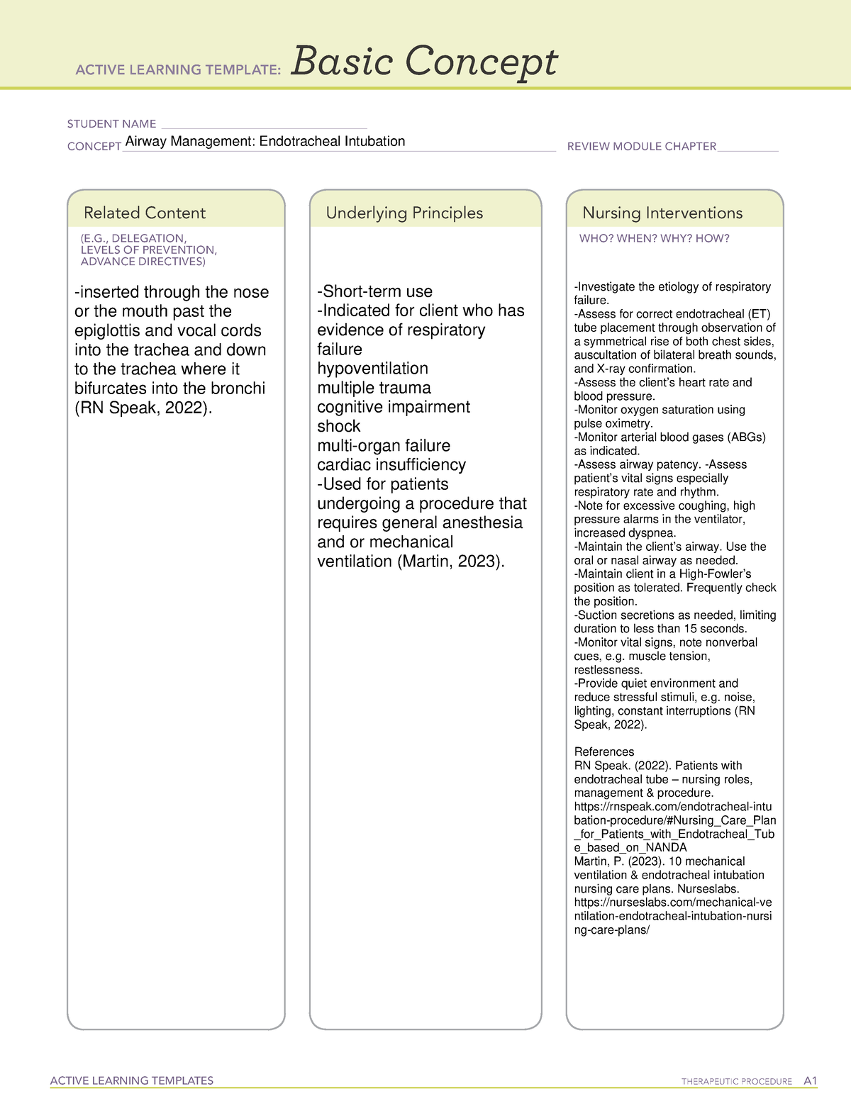 Airway management CA Concept Analysis ACTIVE LEARNING TEMPLATES