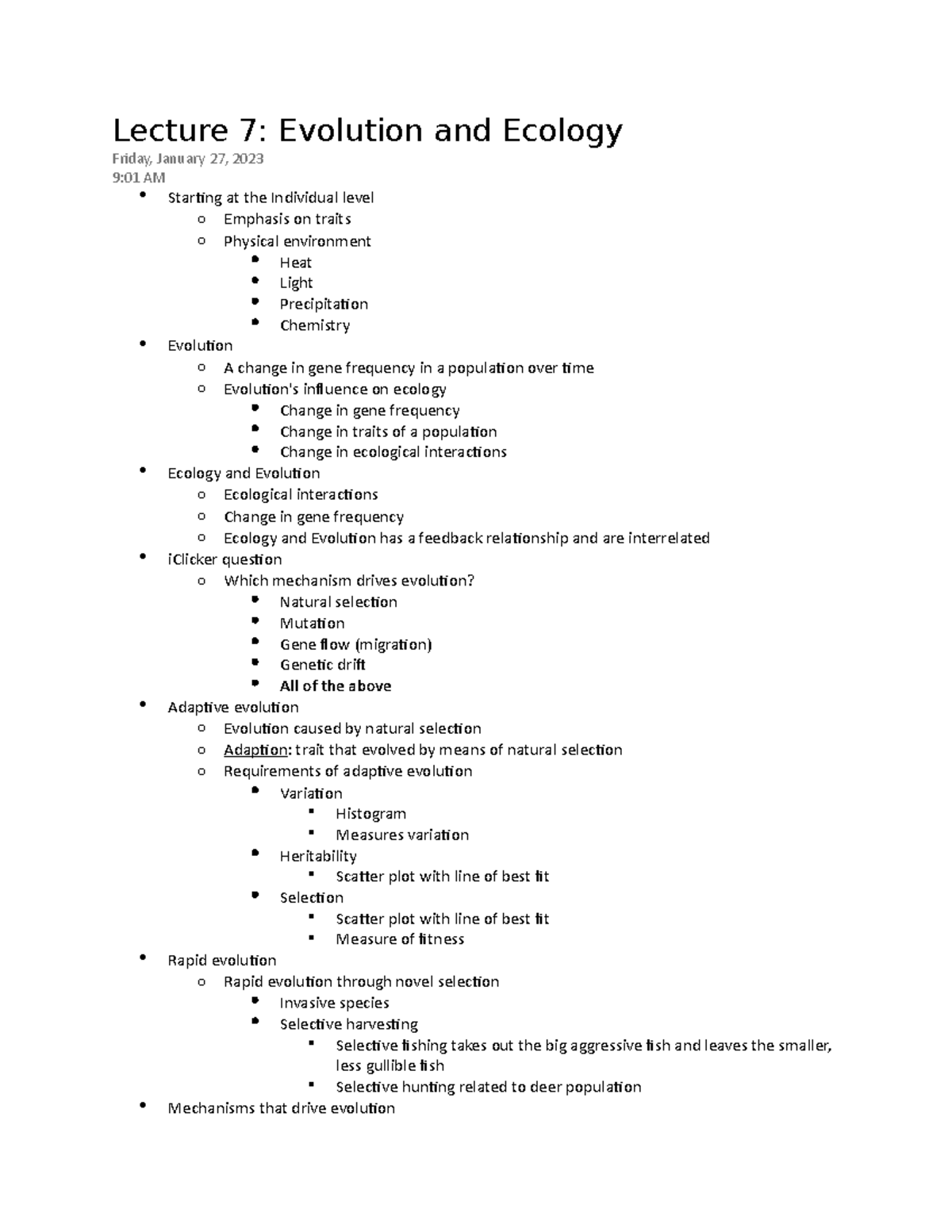 BIO 213-Lecture 7 - These are notes from Kevin Pangle's Lecture 7 ...