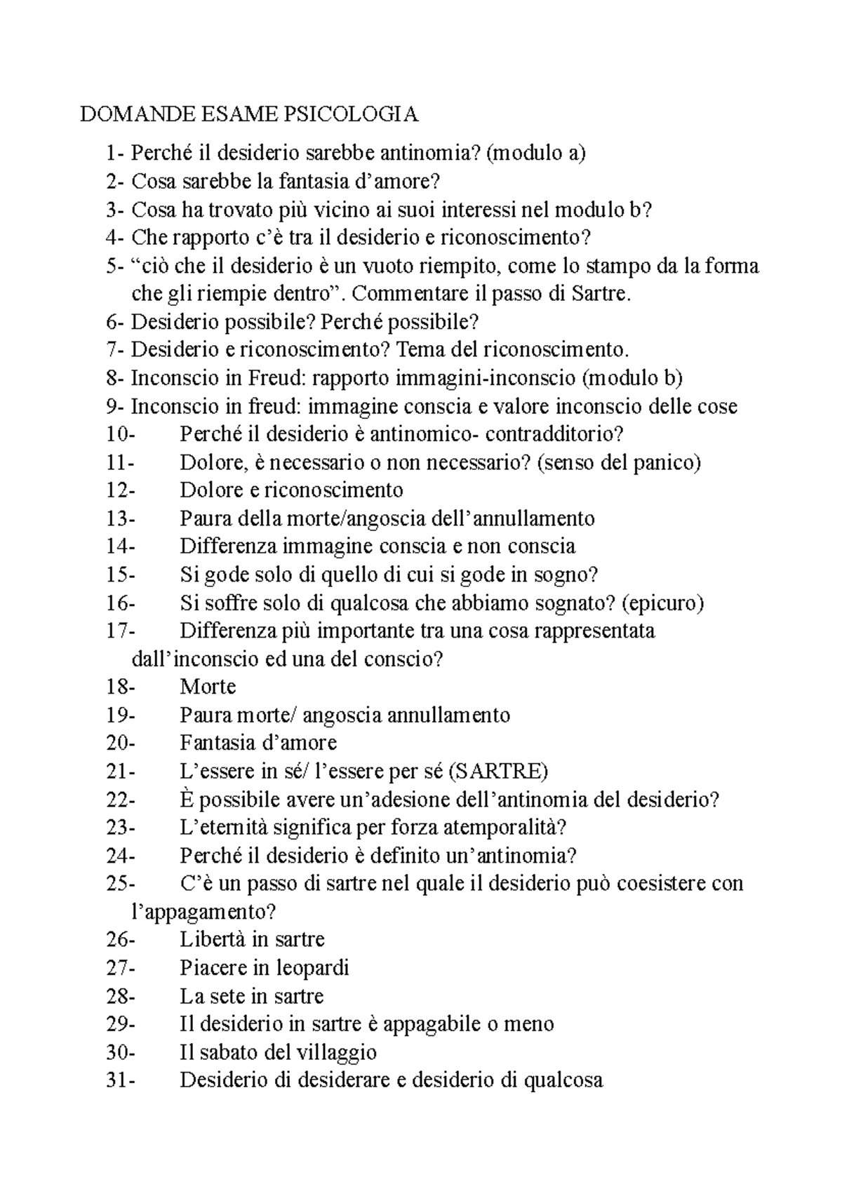 Domande Possibili Psicologia - DOMANDE ESAME PSICOLOGIA 1- Perché Il ...