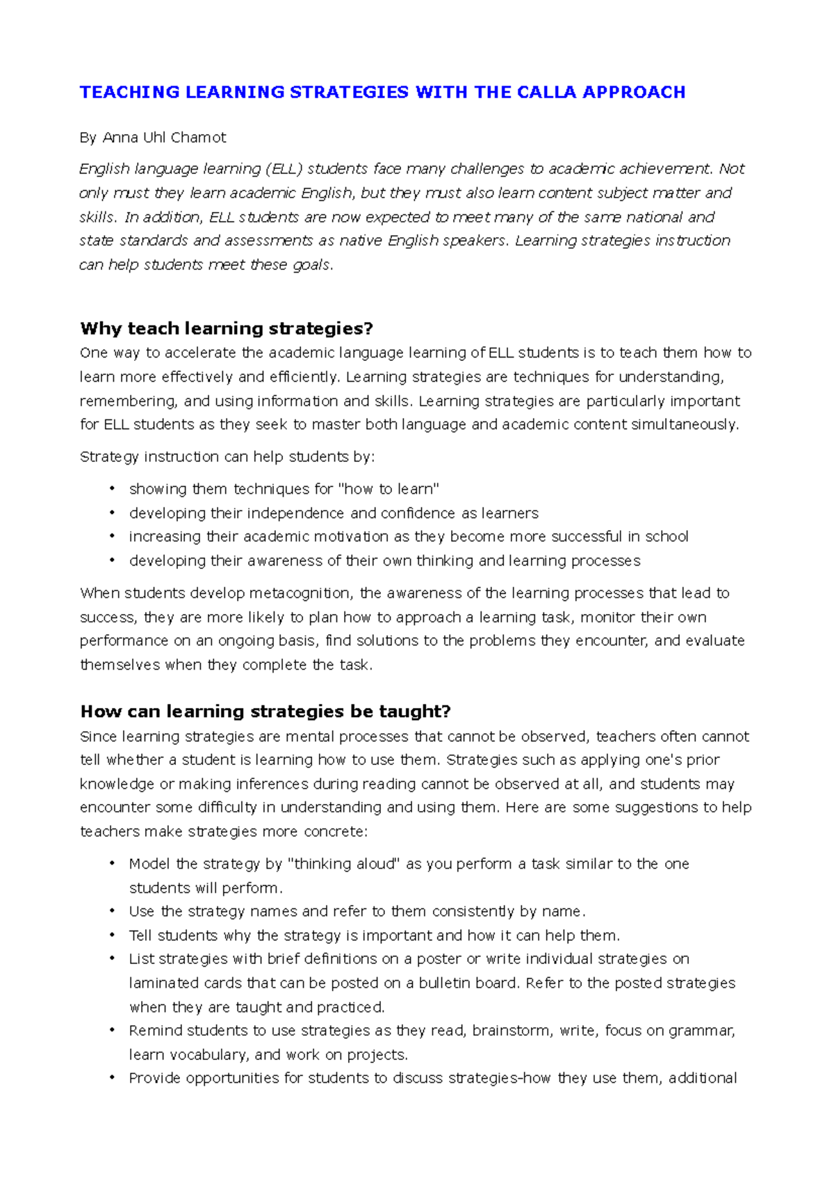 Teachinglearningstrategieswiththecallaapproach-170803075248 - TEACHING ...