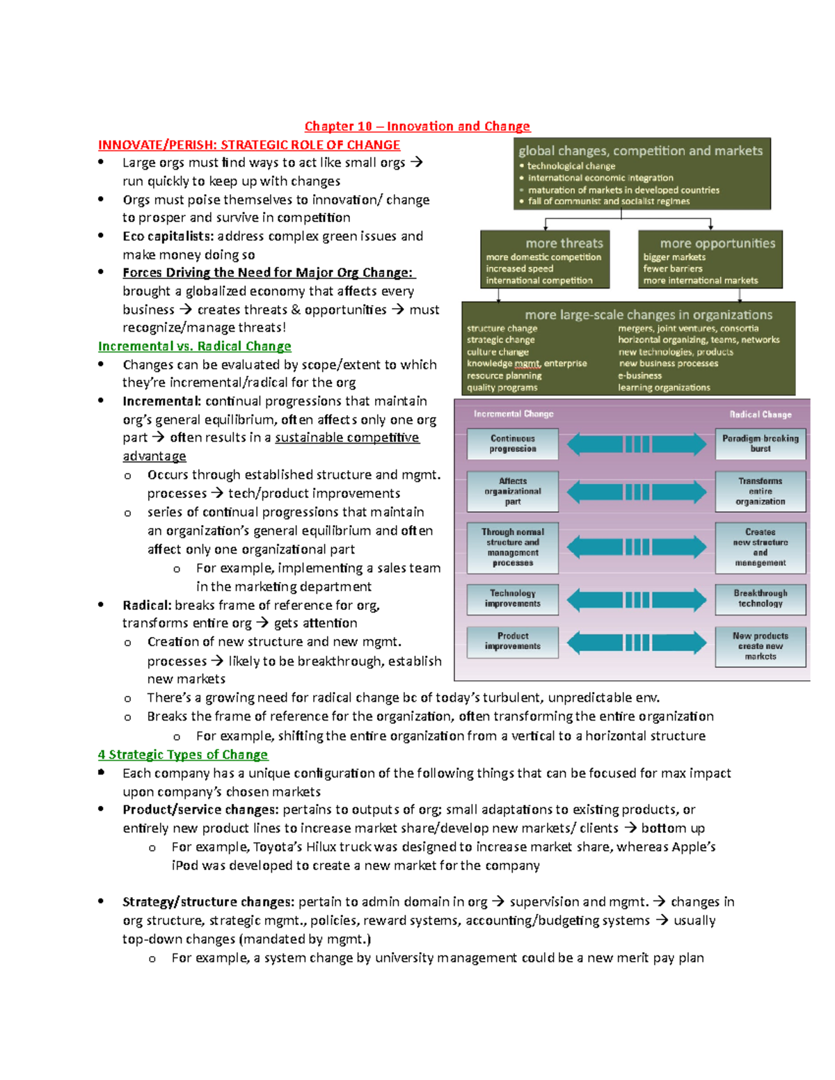BU398 Final Notes - Chapter 10 – Innovation and Change INNOVATE/PERISH ...