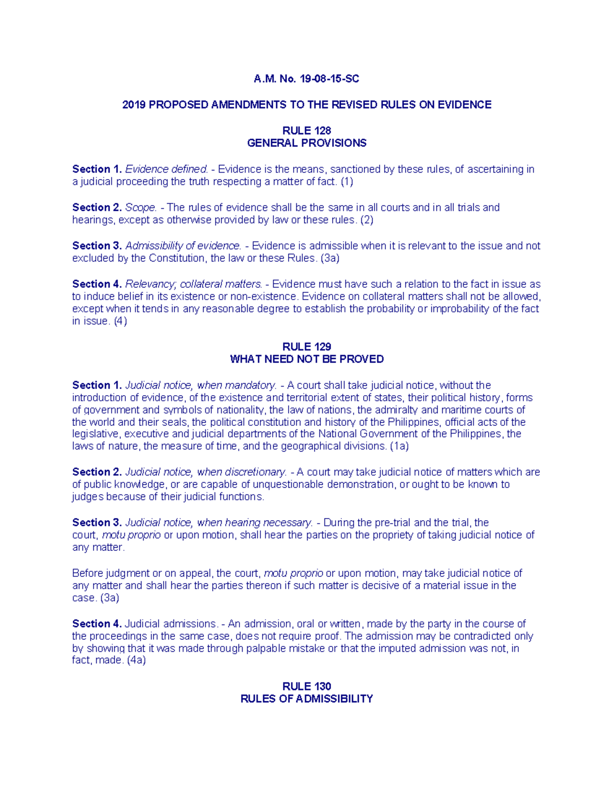 2019 Rules On Evidence - A. No. 19-08-15-SC 2019 PROPOSED AMENDMENTS TO ...