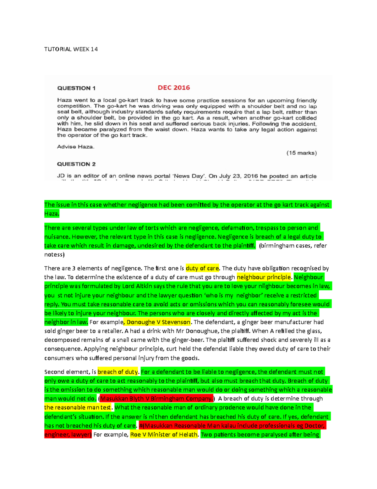 Tutorial WEEK 14 Defamation - Law - UiTM - Studocu