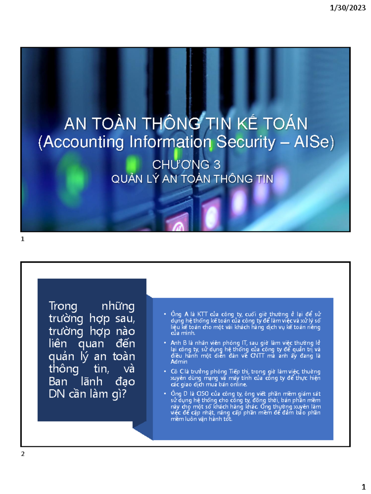 AISe C3 2023 SV - slde bai giang atttkt c3 - AN TOÀN THÔNG TIN KẾ TOÁN ...