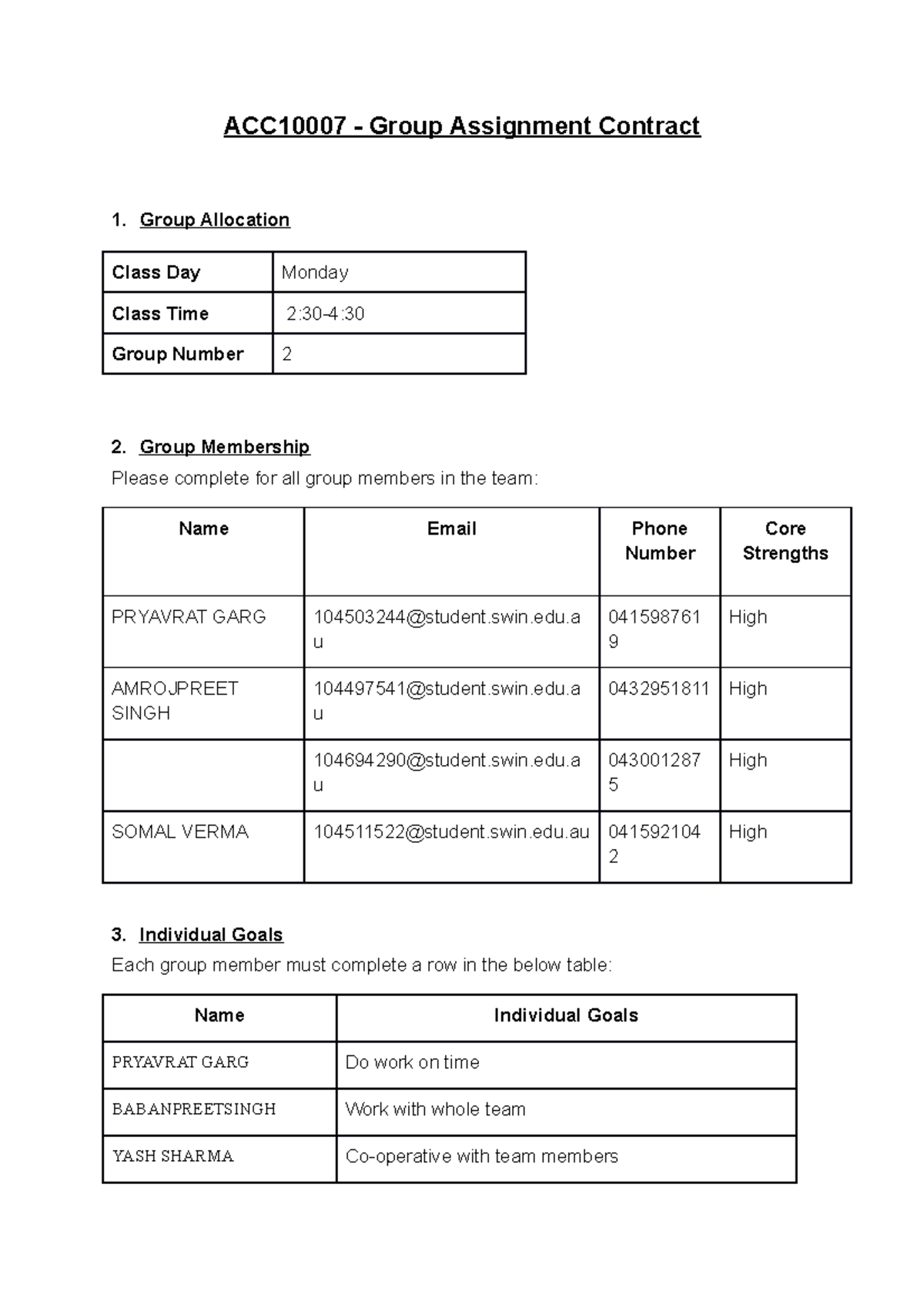 Accounts Group Assignment Contract - ACC10007 - Group Assignment ...