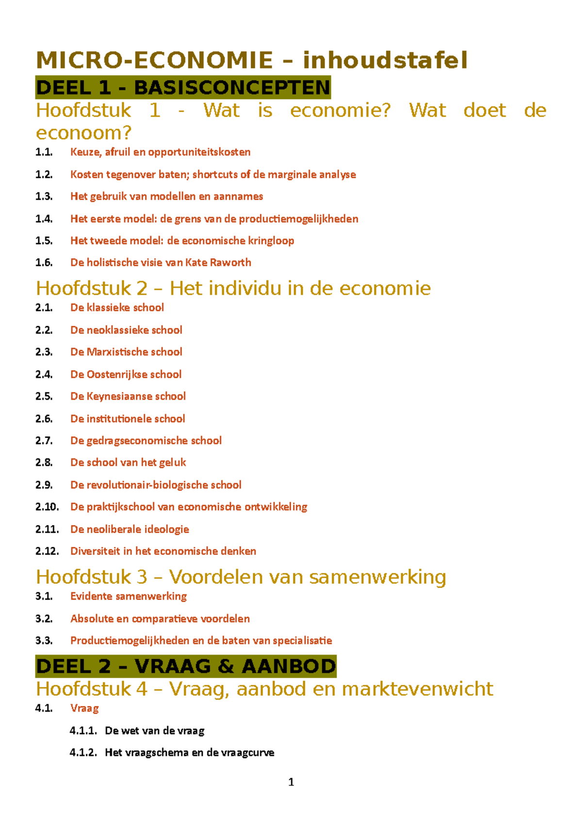 Structuur Micro-economie - MICRO-ECONOMIE – Inhoudstafel DEEL 1 ...