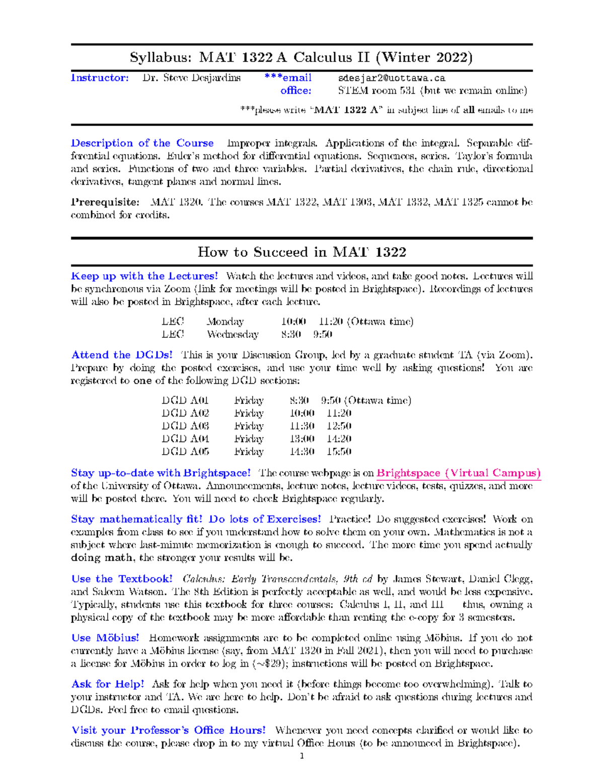 MAT1322 Calculus II Winter 2022 Syllabus - ② s s ♥t r ♥str t♦r - Studocu