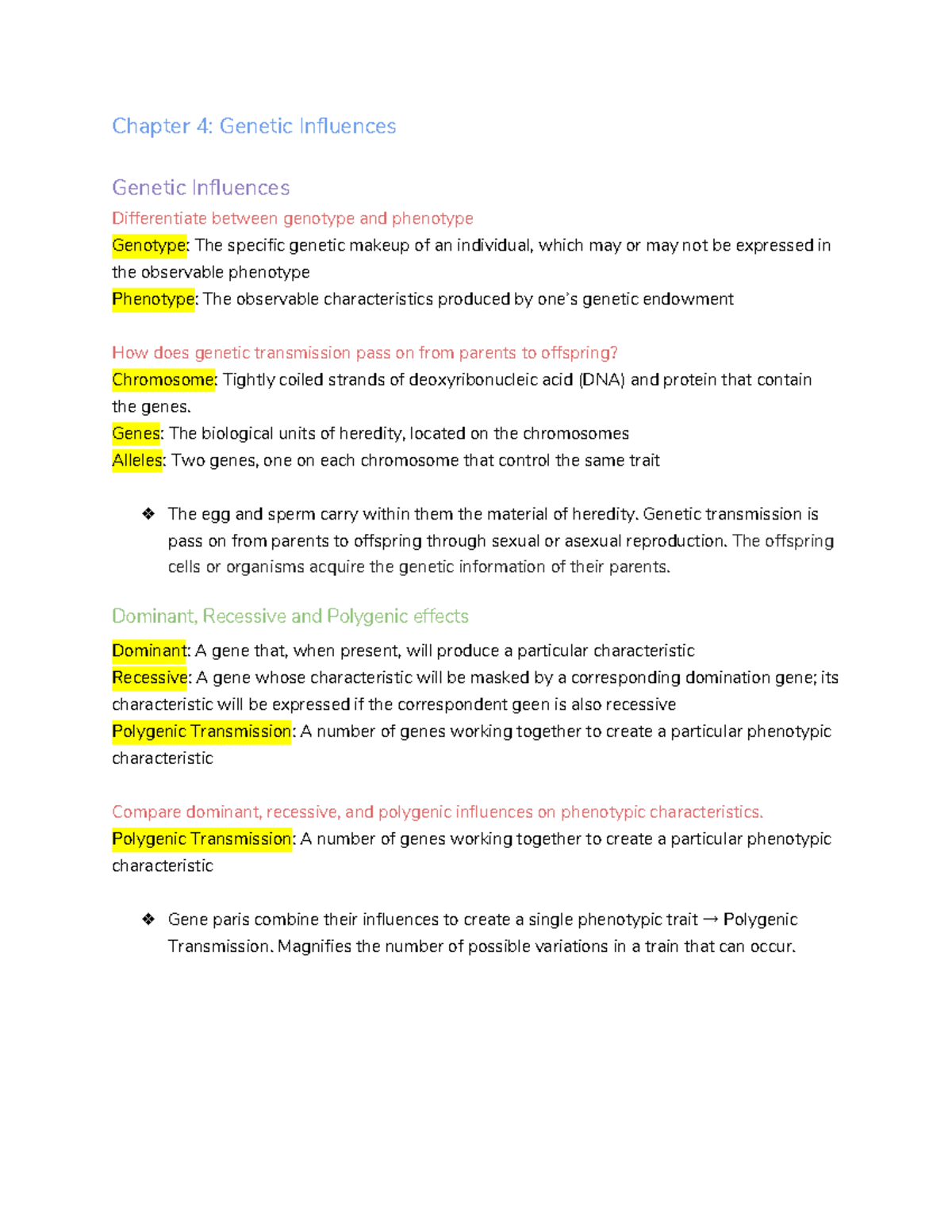 Psych 1000 Chapter 4 - Chapter 4: Genetic Influences Genetic Influences ...