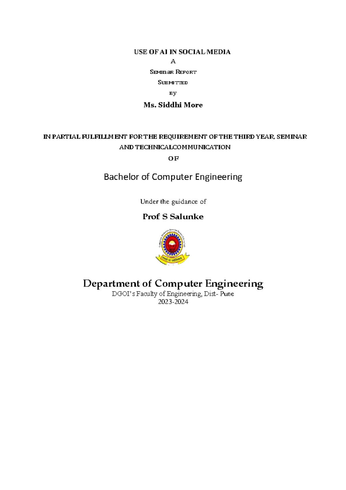 Seminar Report Siddhi M - A SEMInaR REPORT SUBMITTED By ####### Ms ...