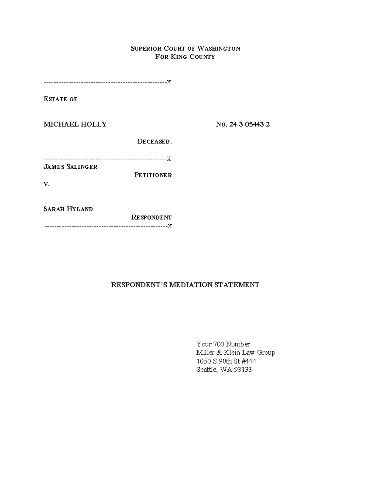 Mediation Statement (Template) - SUPERIOR COURT OF WASHINGTON FOR KING ...