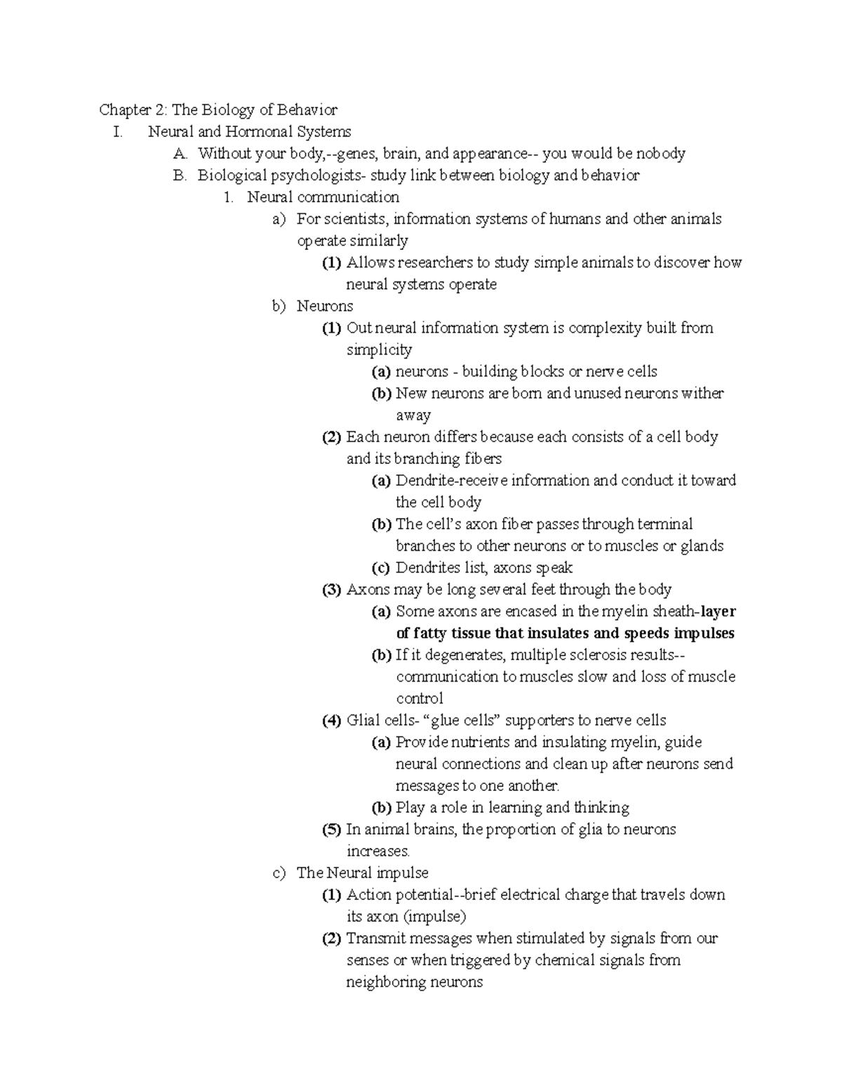 Ch. 2 Biology Of Behavior - Chapter 2: The Biology Of Behavior I ...